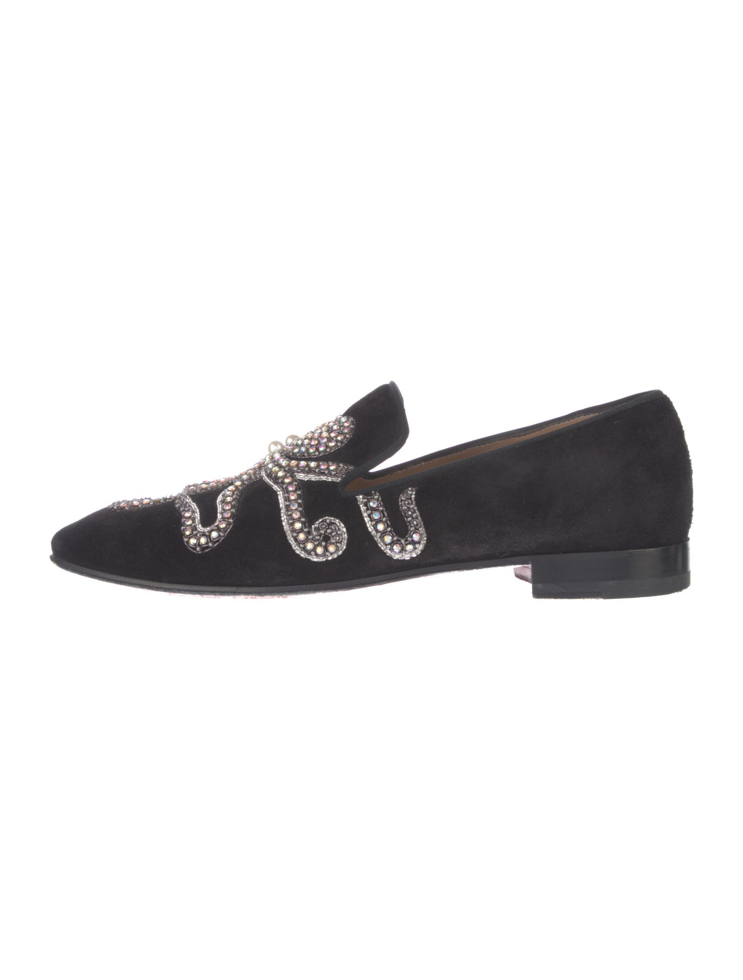 Christian Louboutin Suede Crystal Embellishments Slippers