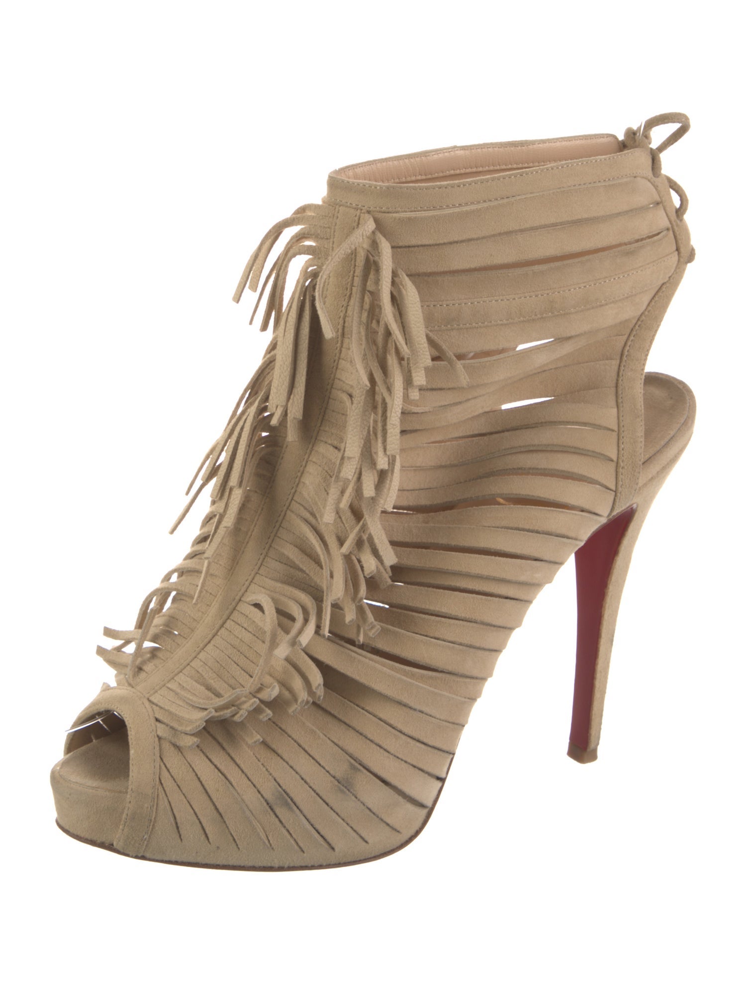 Christian Louboutin Suede Fringe Trim Accent Slingback Pumps