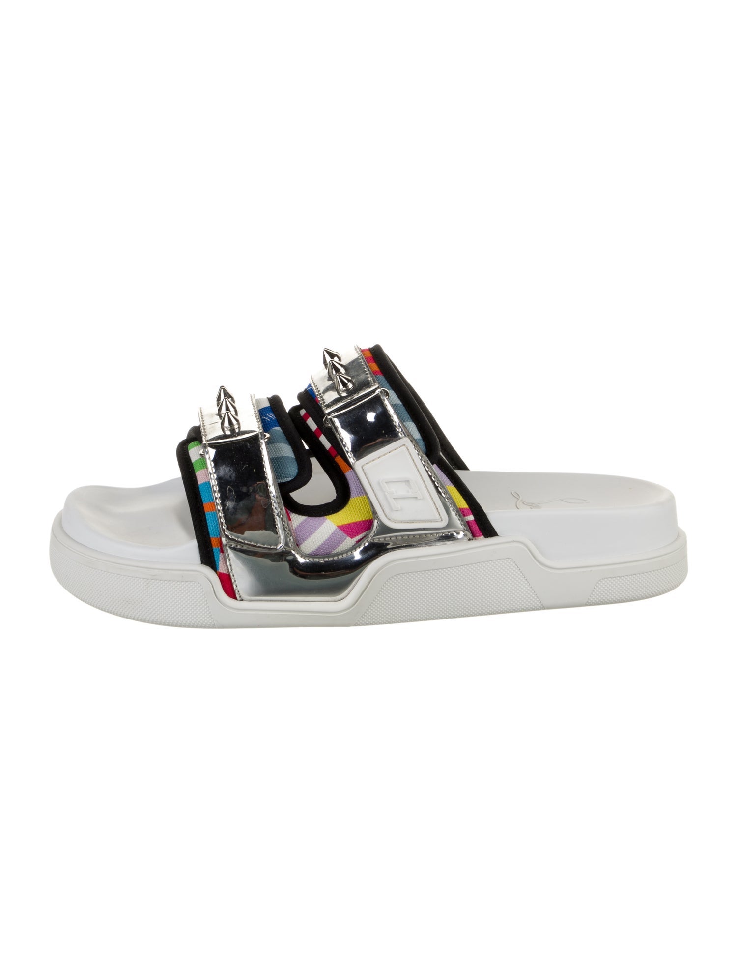 Christian Louboutin Spike Accents Canvas Slides