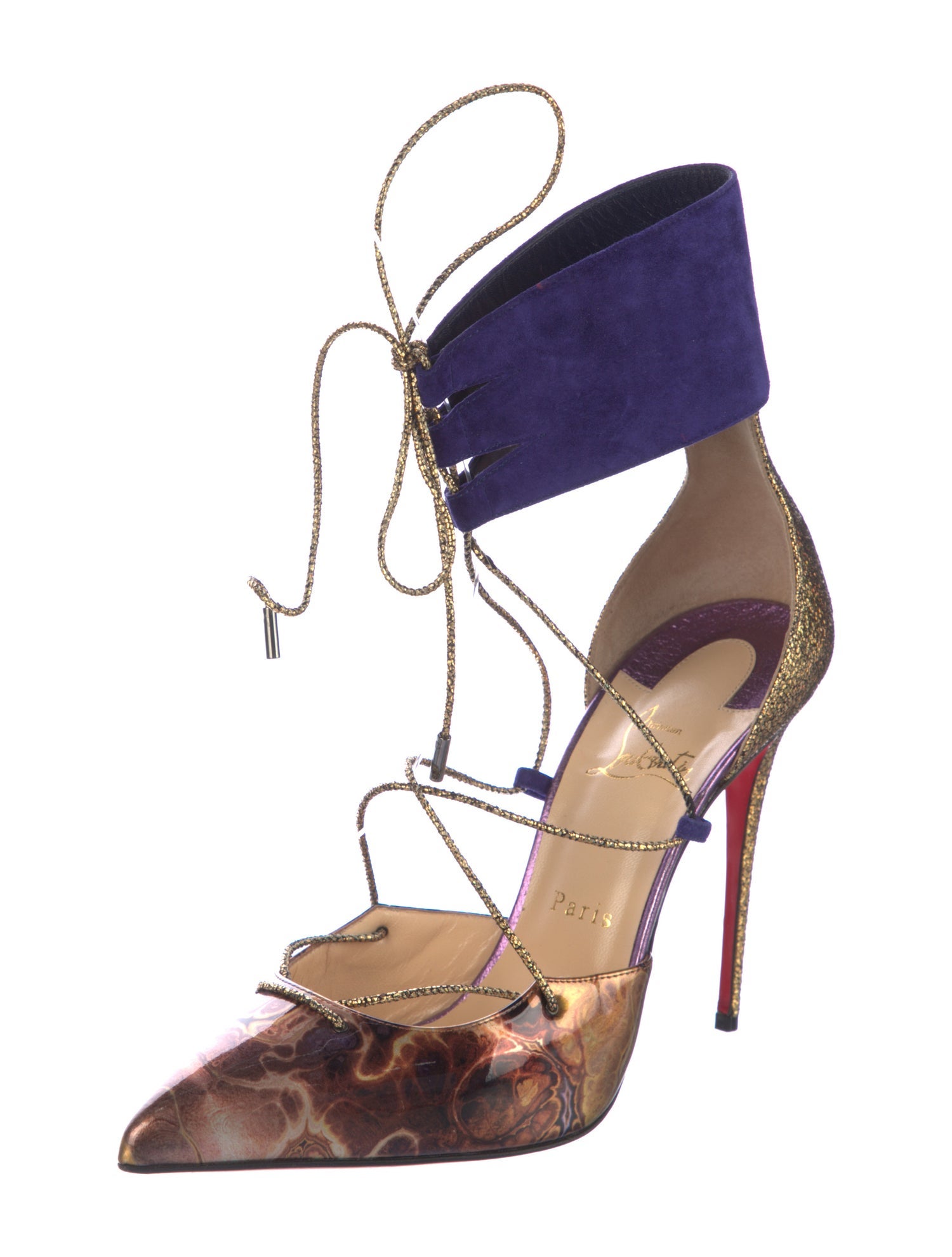 Christian Louboutin Leather Printed T-Strap Pumps