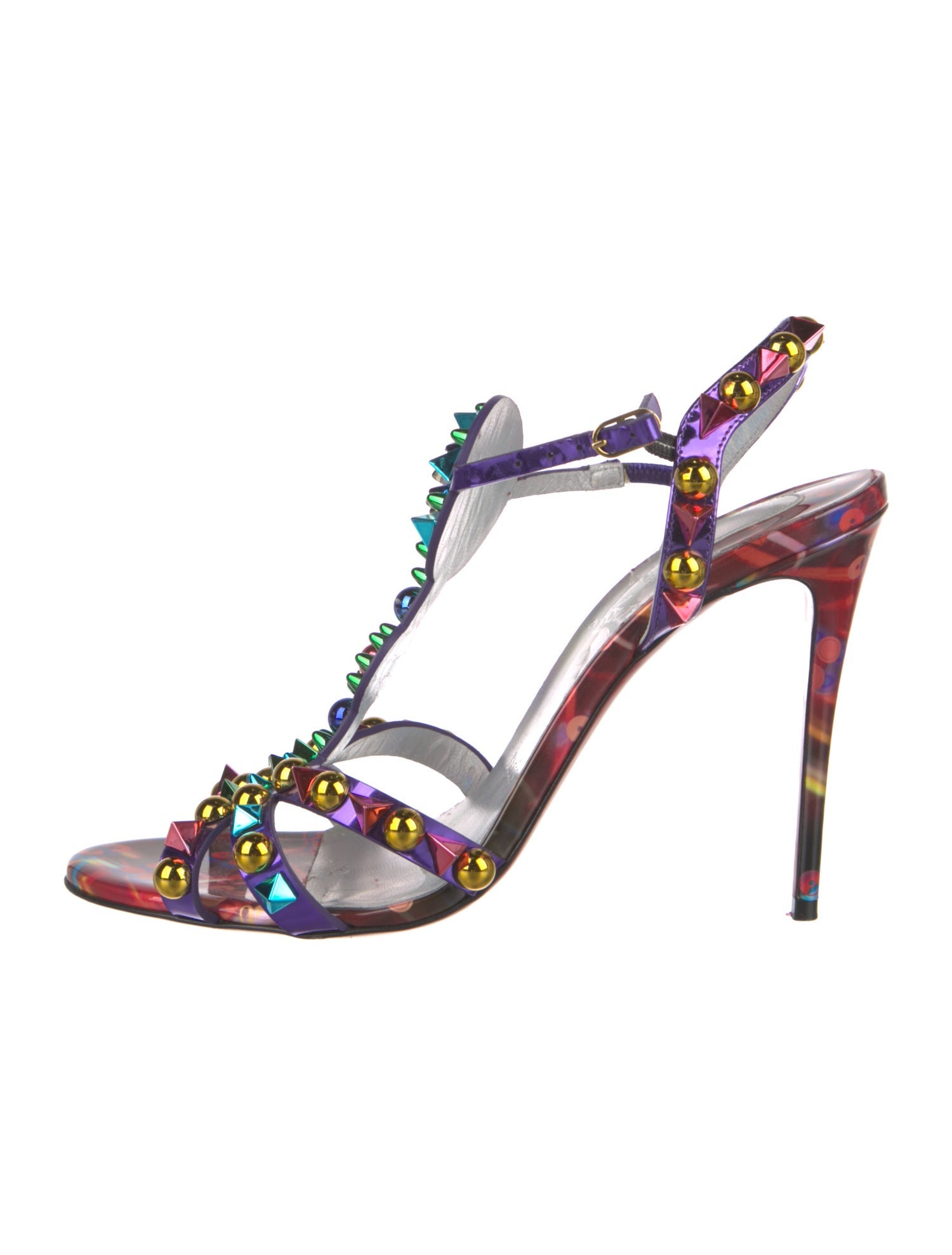 Christian Louboutin Spike Accents Patent Leather T-Strap Sandals