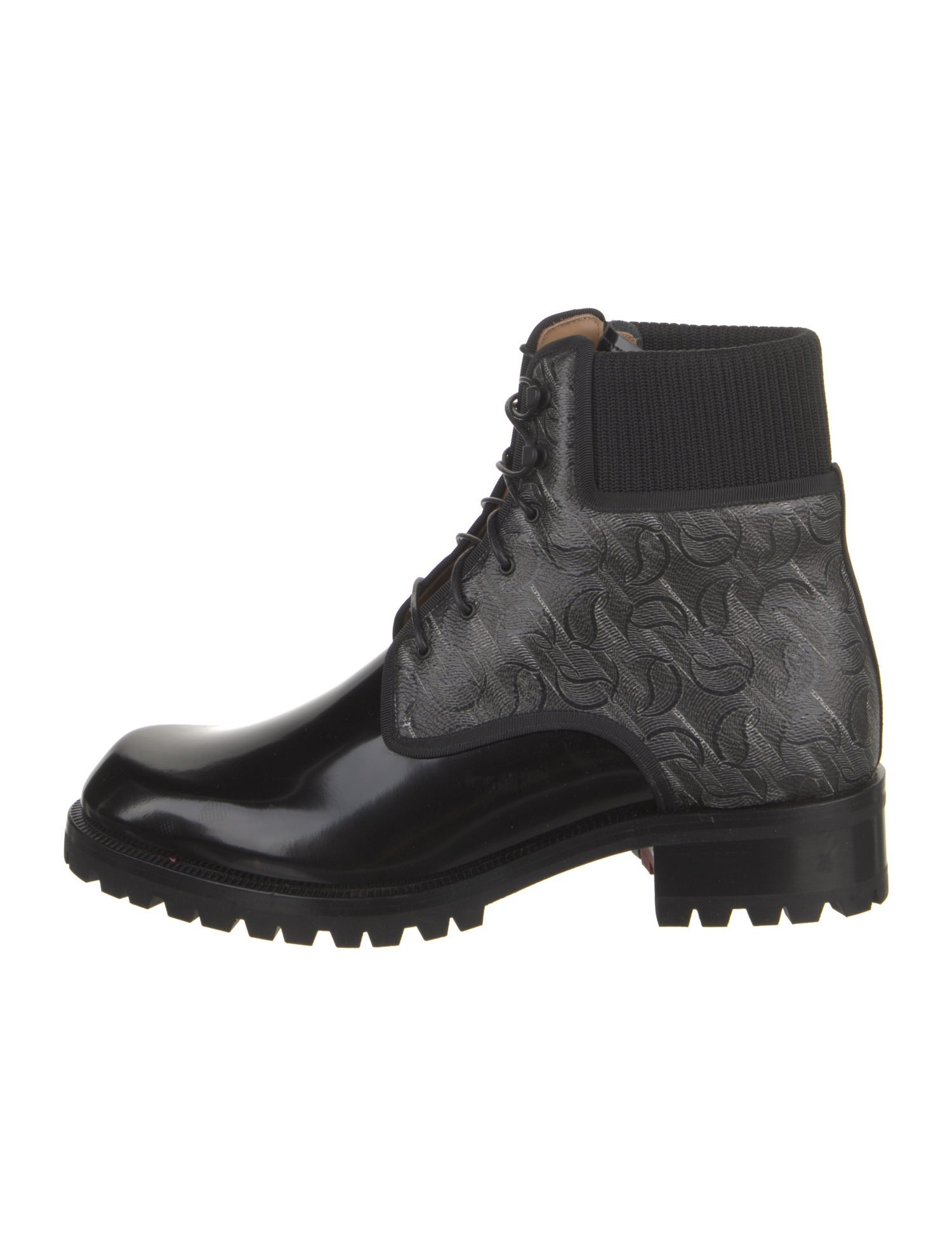 Christian Louboutin Leather Grosgrain Trim Lace-Up Boots
