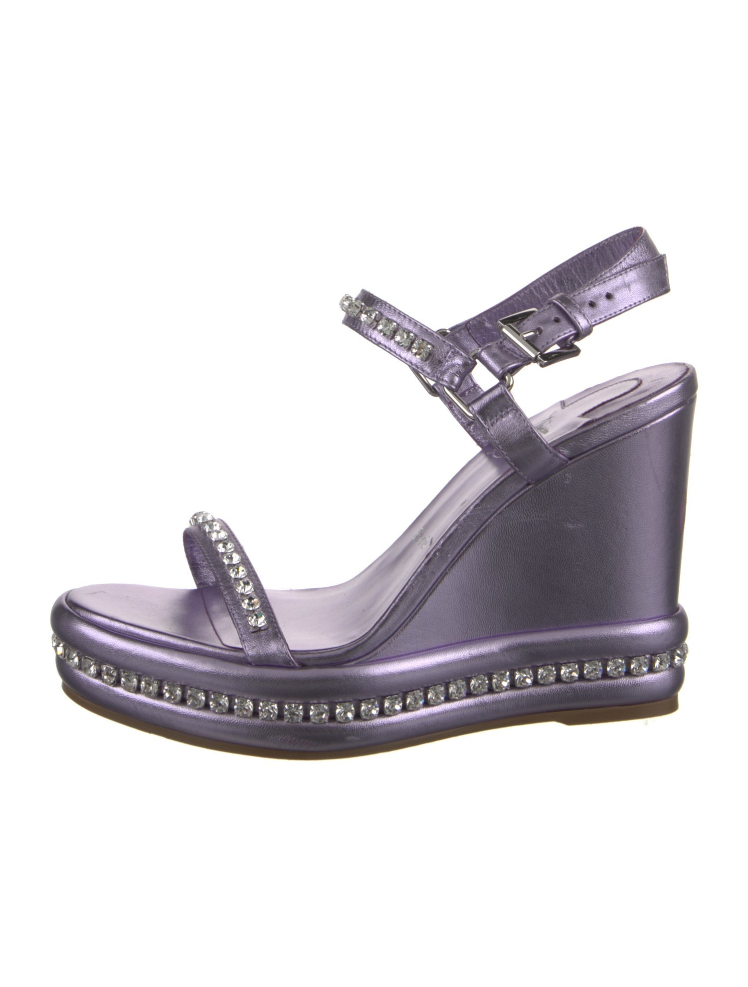 Christian Louboutin Leather Crystal Embellishments Slingback Sandals