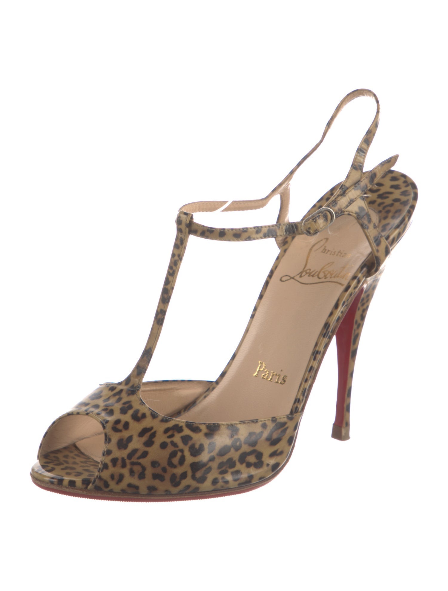 Christian Louboutin Leather Animal Print T-Strap Sandals