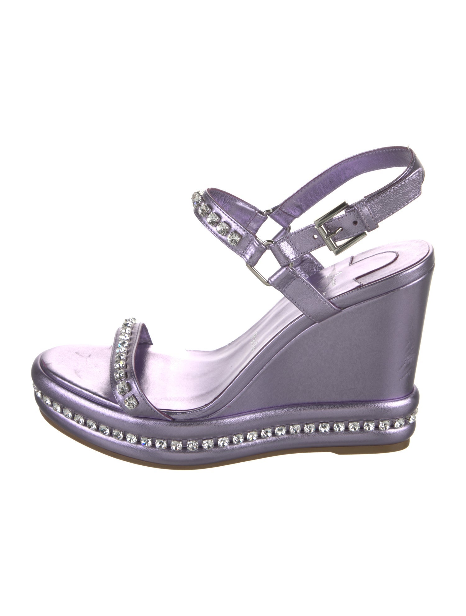 Christian Louboutin Leather Crystal Embellishments Slingback Sandals