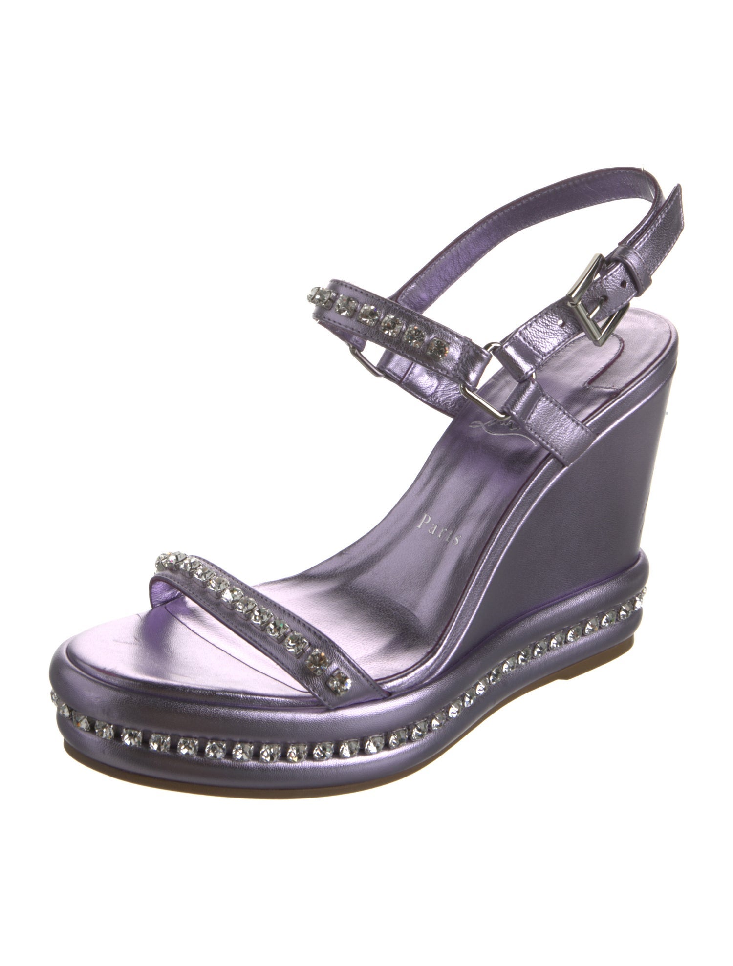 Christian Louboutin Leather Crystal Embellishments Slingback Sandals