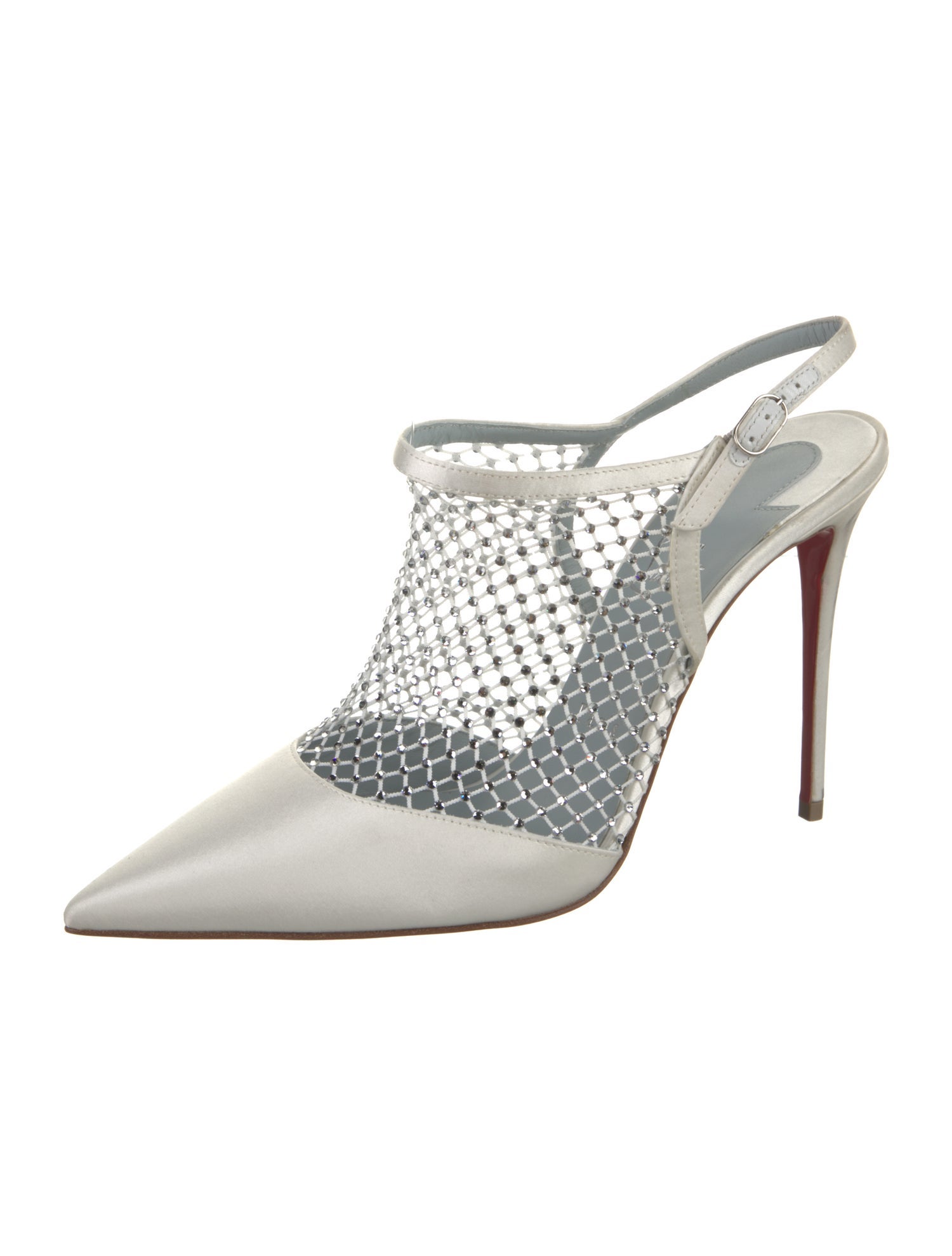 Christian Louboutin Satin Crystal Embellishments Slingback Pumps