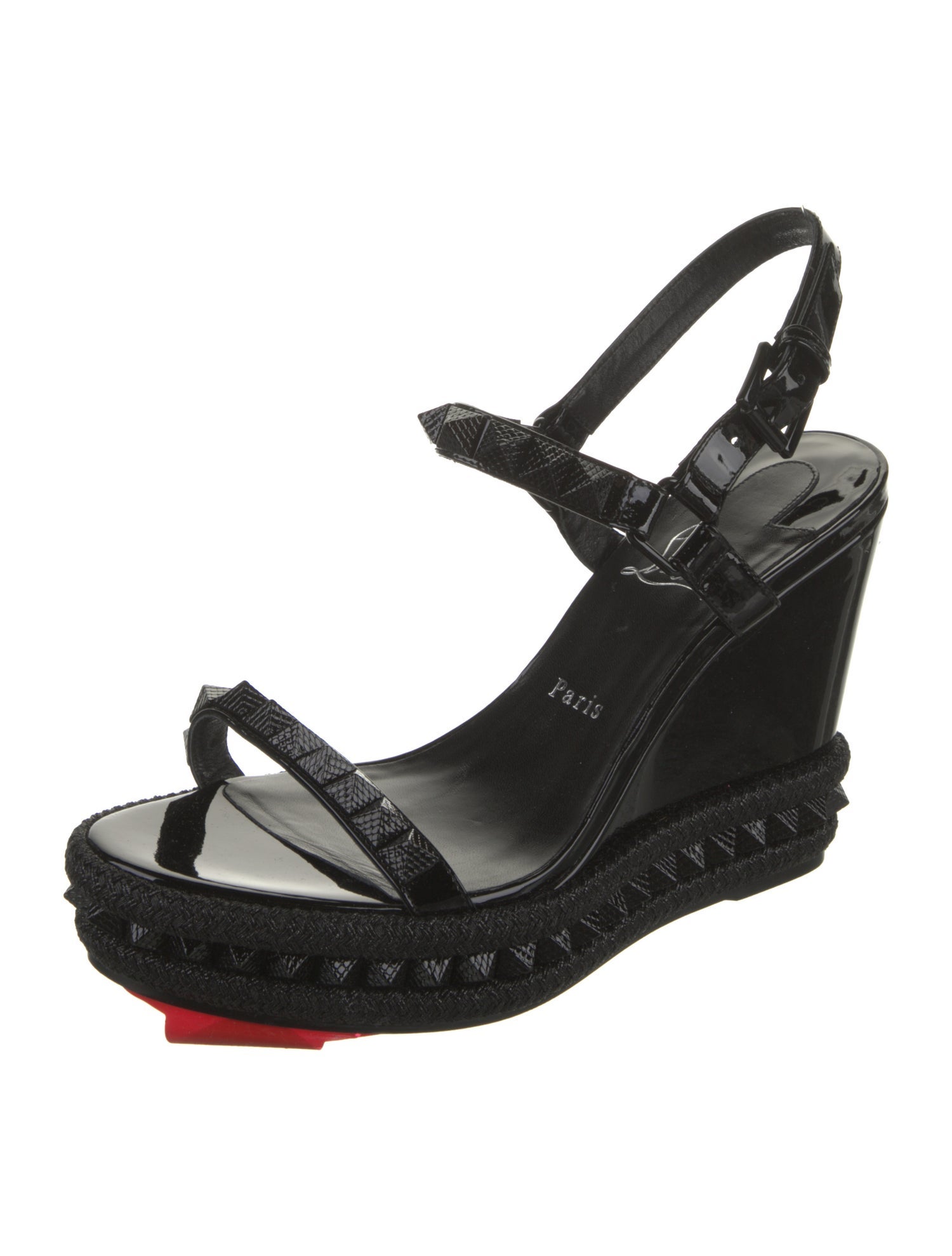 Christian Louboutin Patent Leather Studded Accents Slingback Sandals