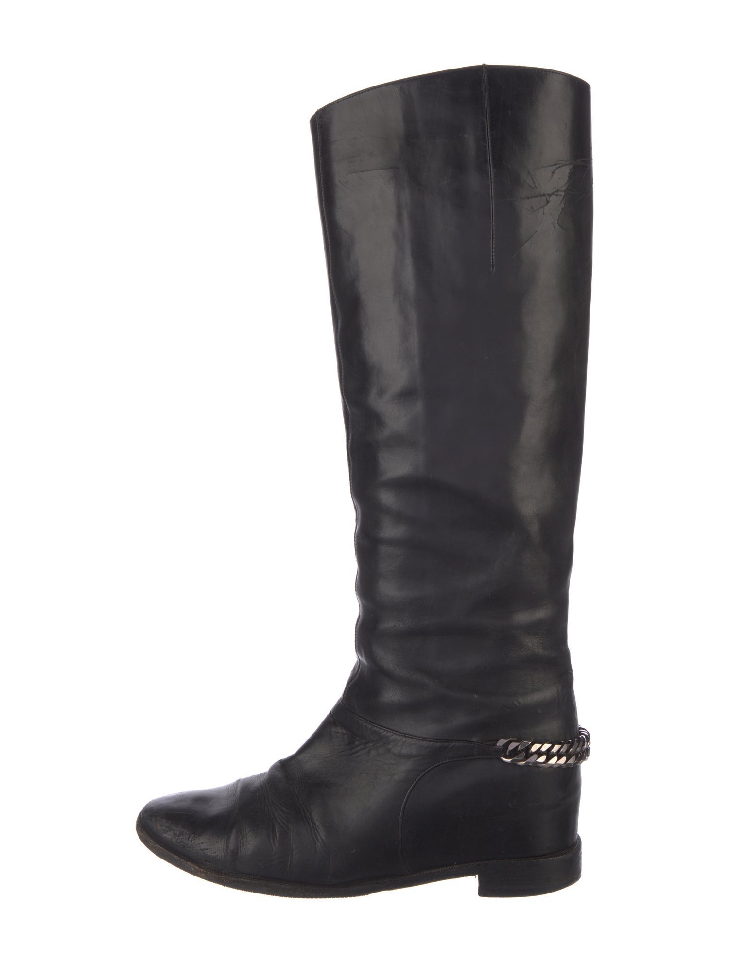 Christian Louboutin Chain-Link Accent Leather Riding Boots