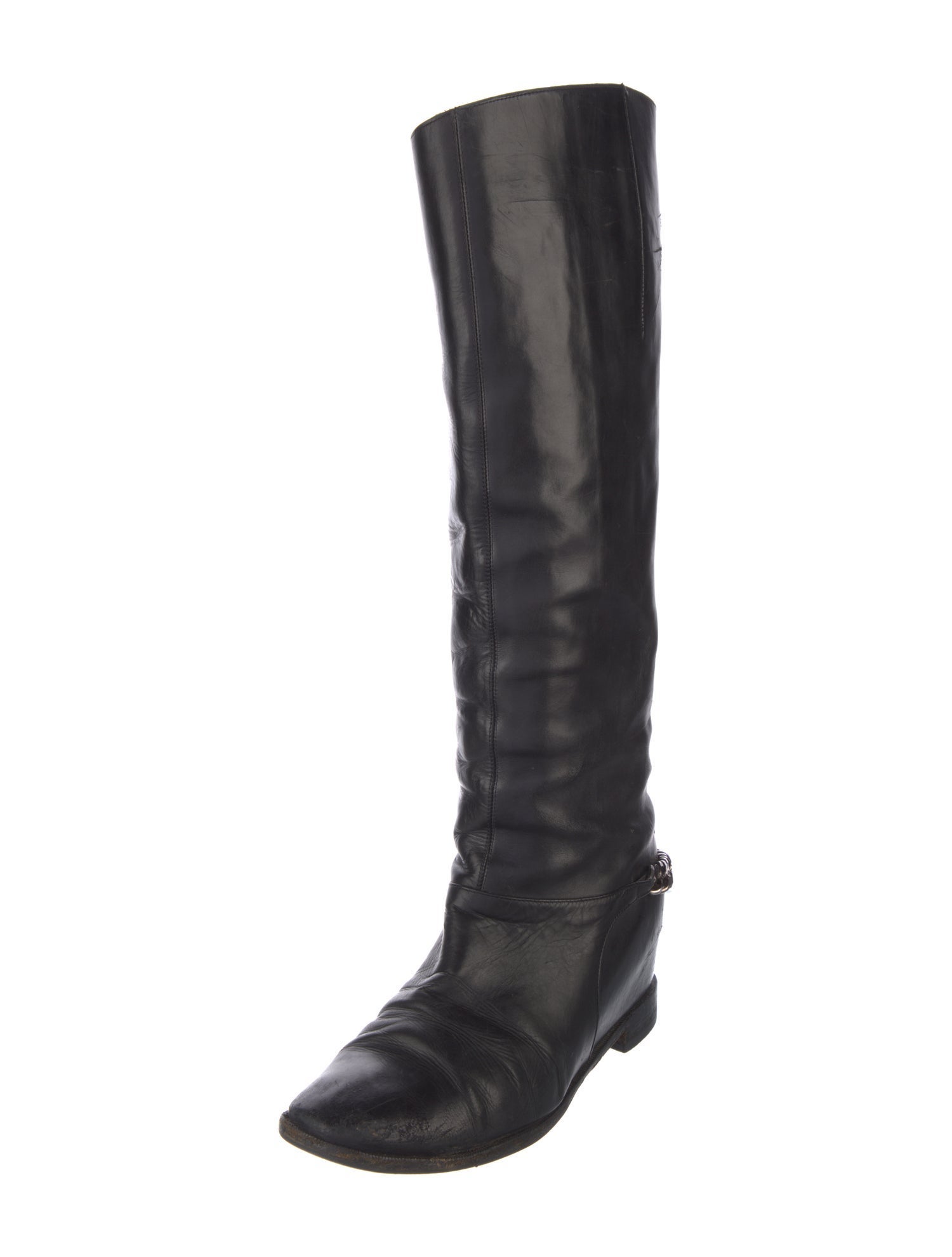 Christian Louboutin Chain-Link Accent Leather Riding Boots