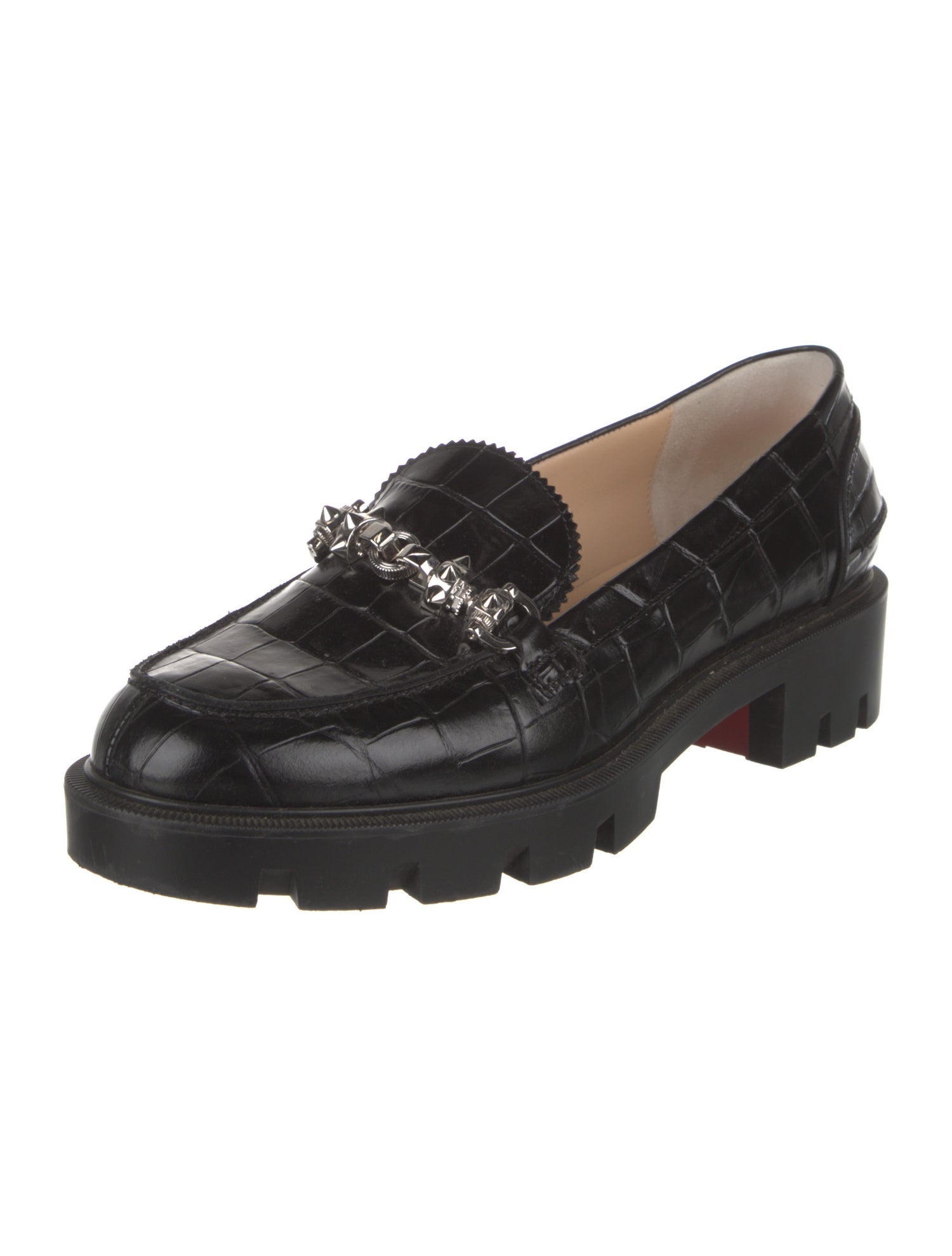 Christian Louboutin Embossed Leather Chain-Link Accents Loafers