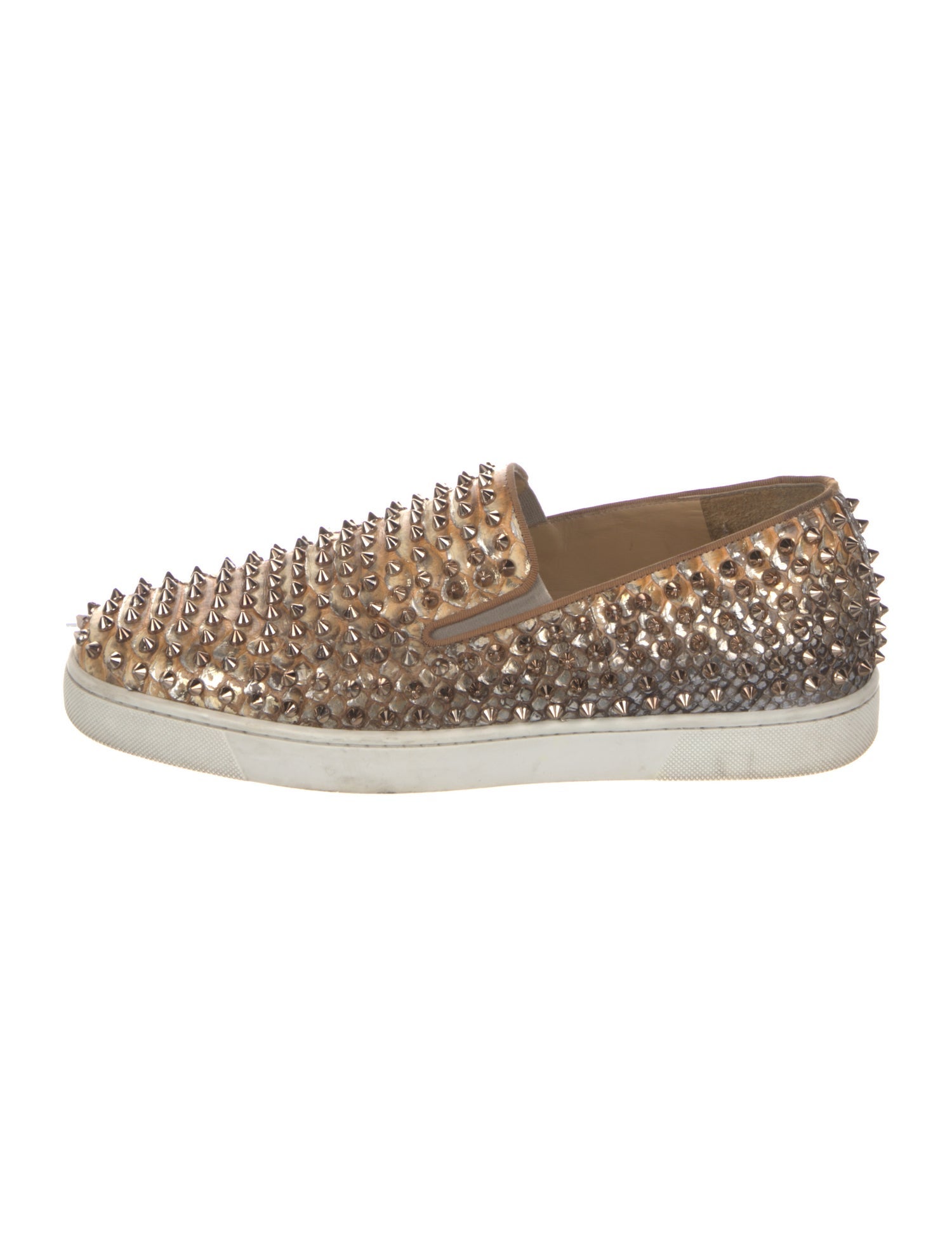 Christian Louboutin Spike Accents Snakeskin Boat Shoes