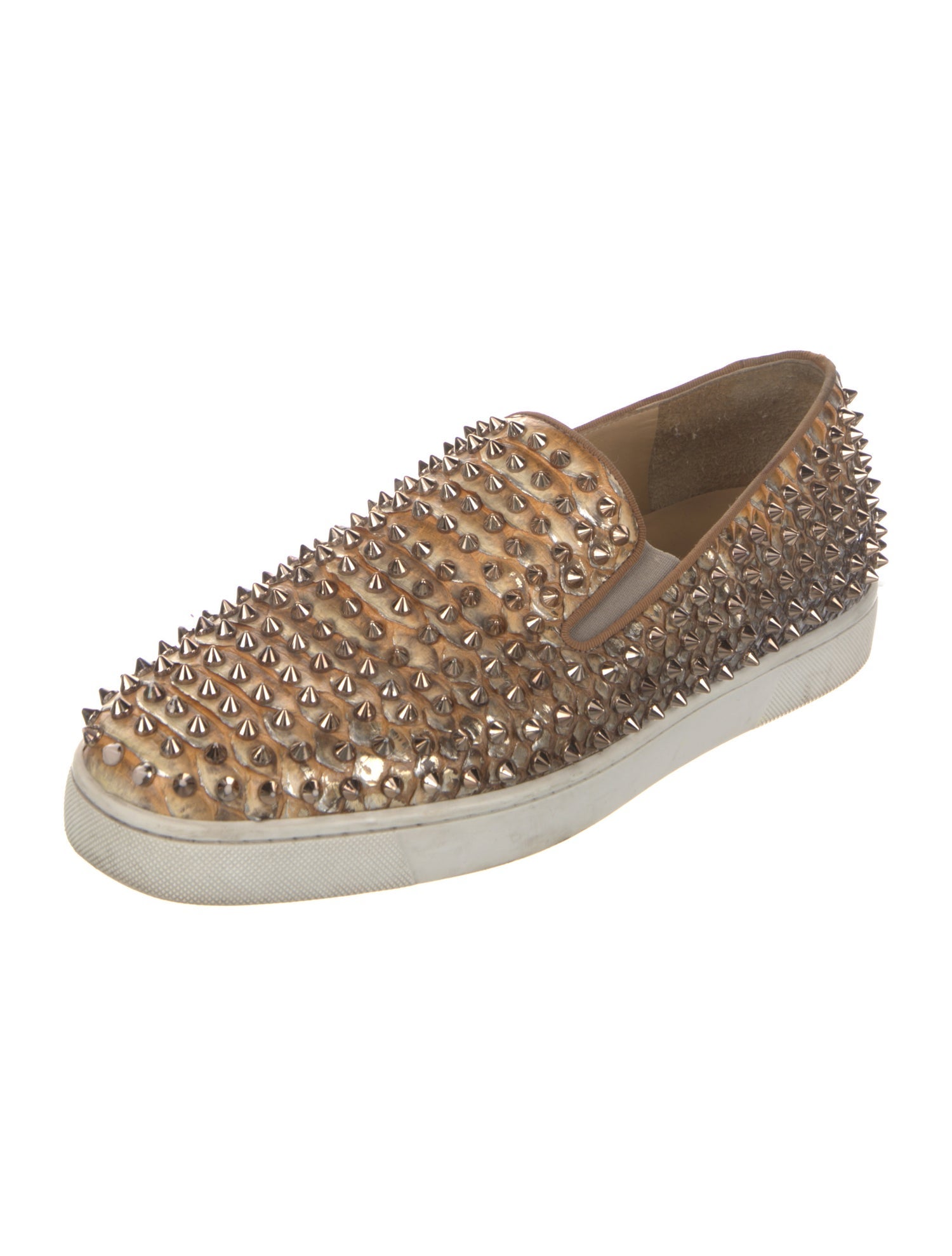 Christian Louboutin Spike Accents Snakeskin Boat Shoes