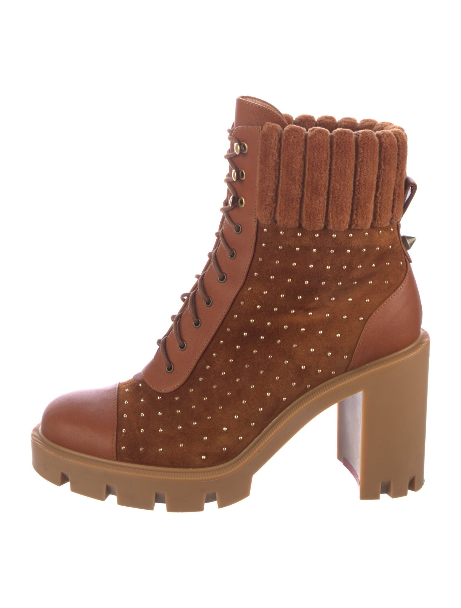 Christian Louboutin Spike Accents Suede Combat Boots