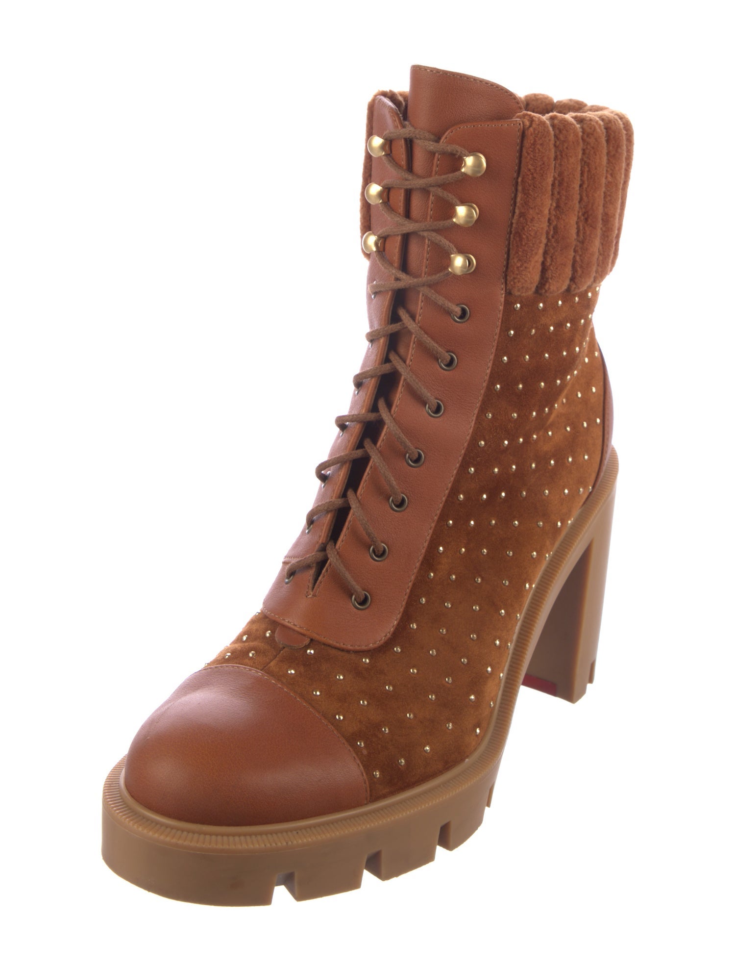 Christian Louboutin Spike Accents Suede Combat Boots