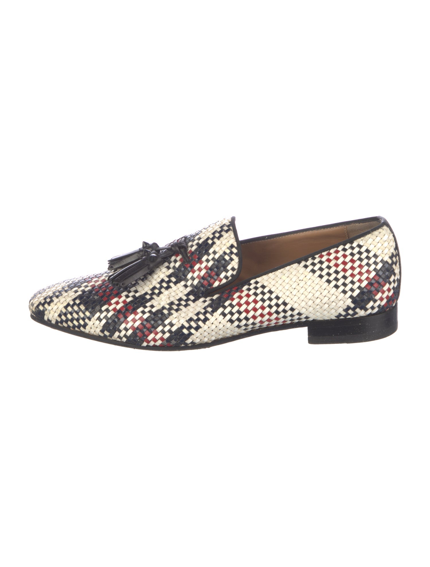 Christian Louboutin Raffia Plaid Print Loafers