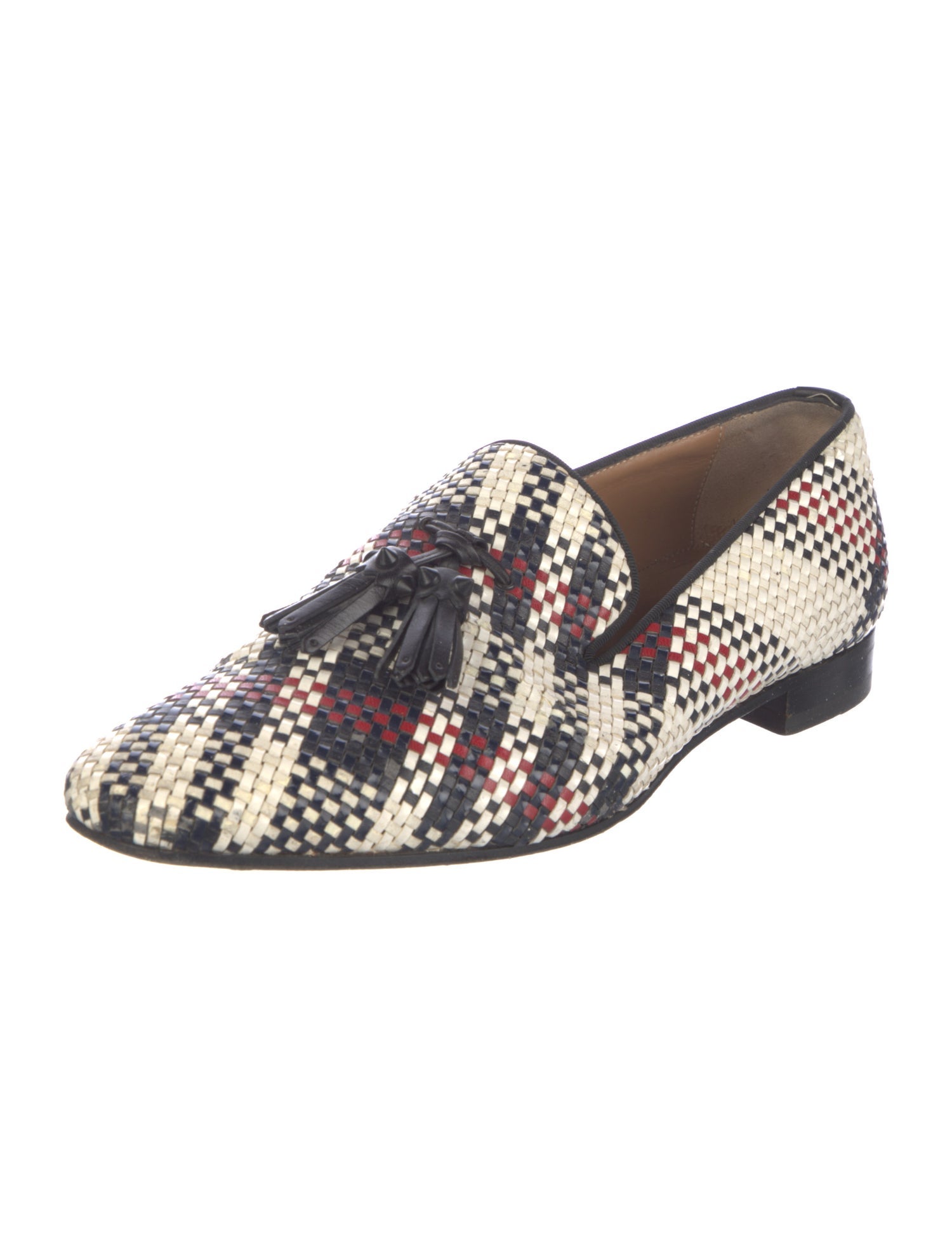 Christian Louboutin Raffia Plaid Print Loafers