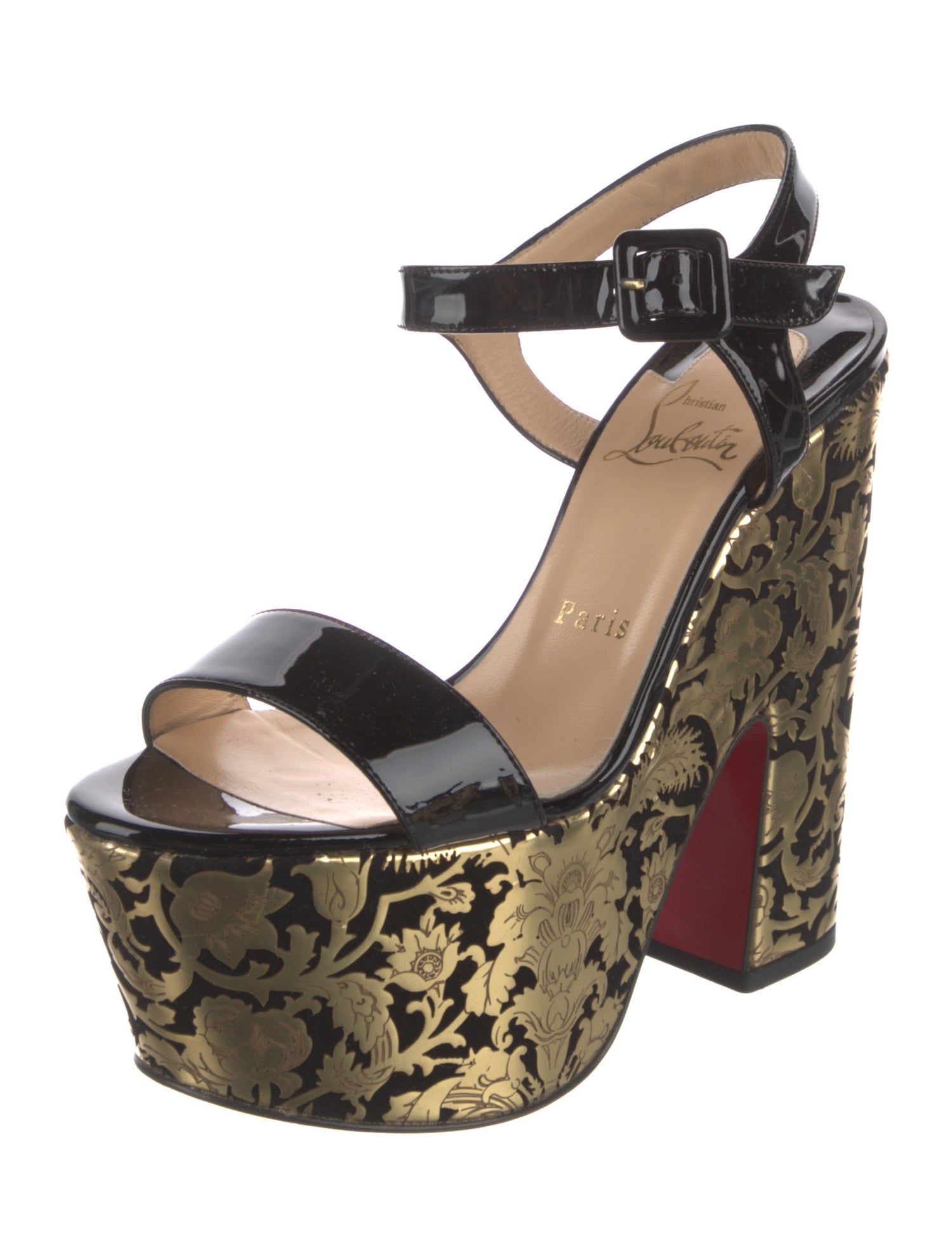Christian Louboutin Patent Leather Floral Print Sandals
