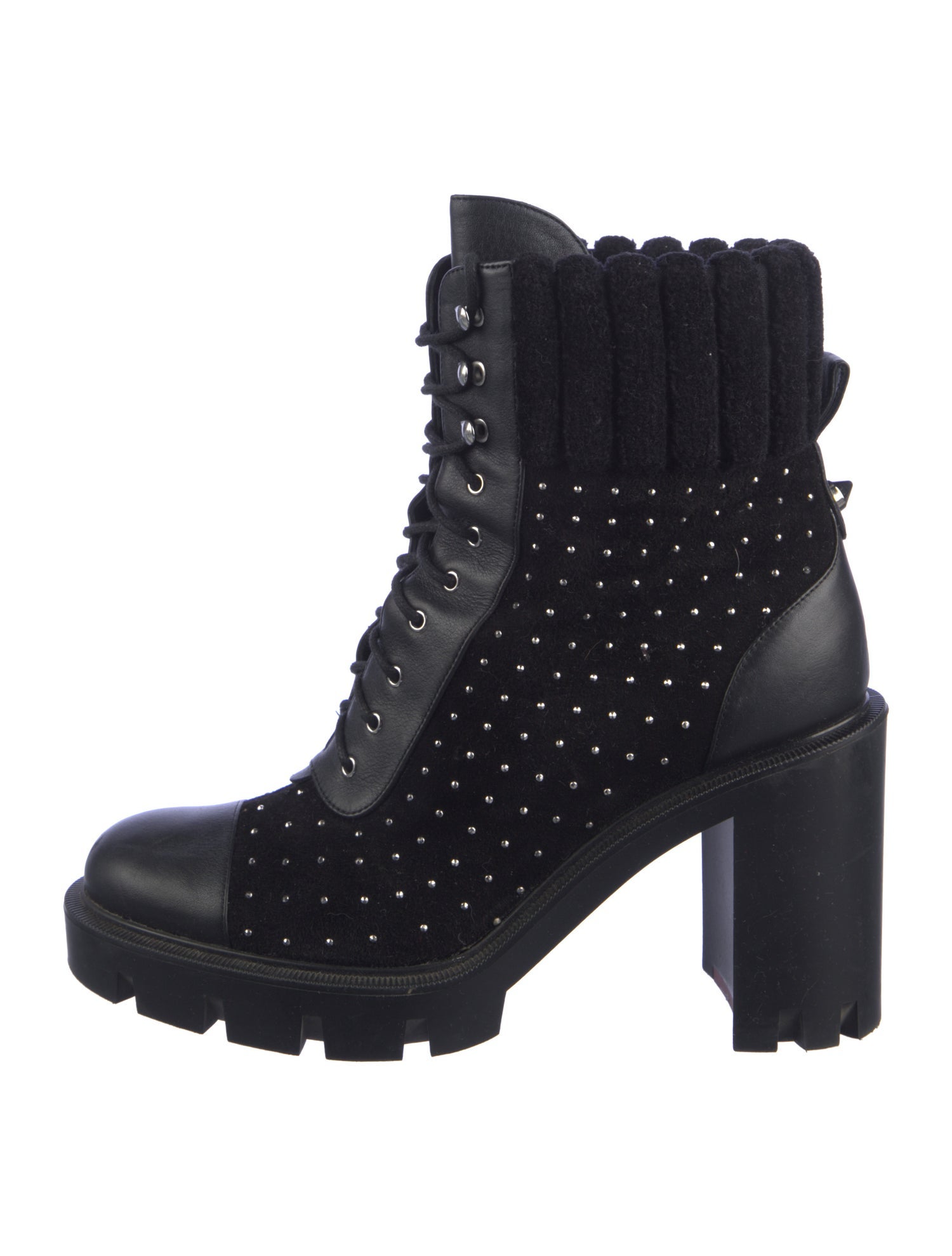 Christian Louboutin Spike Accents Suede Combat Boots