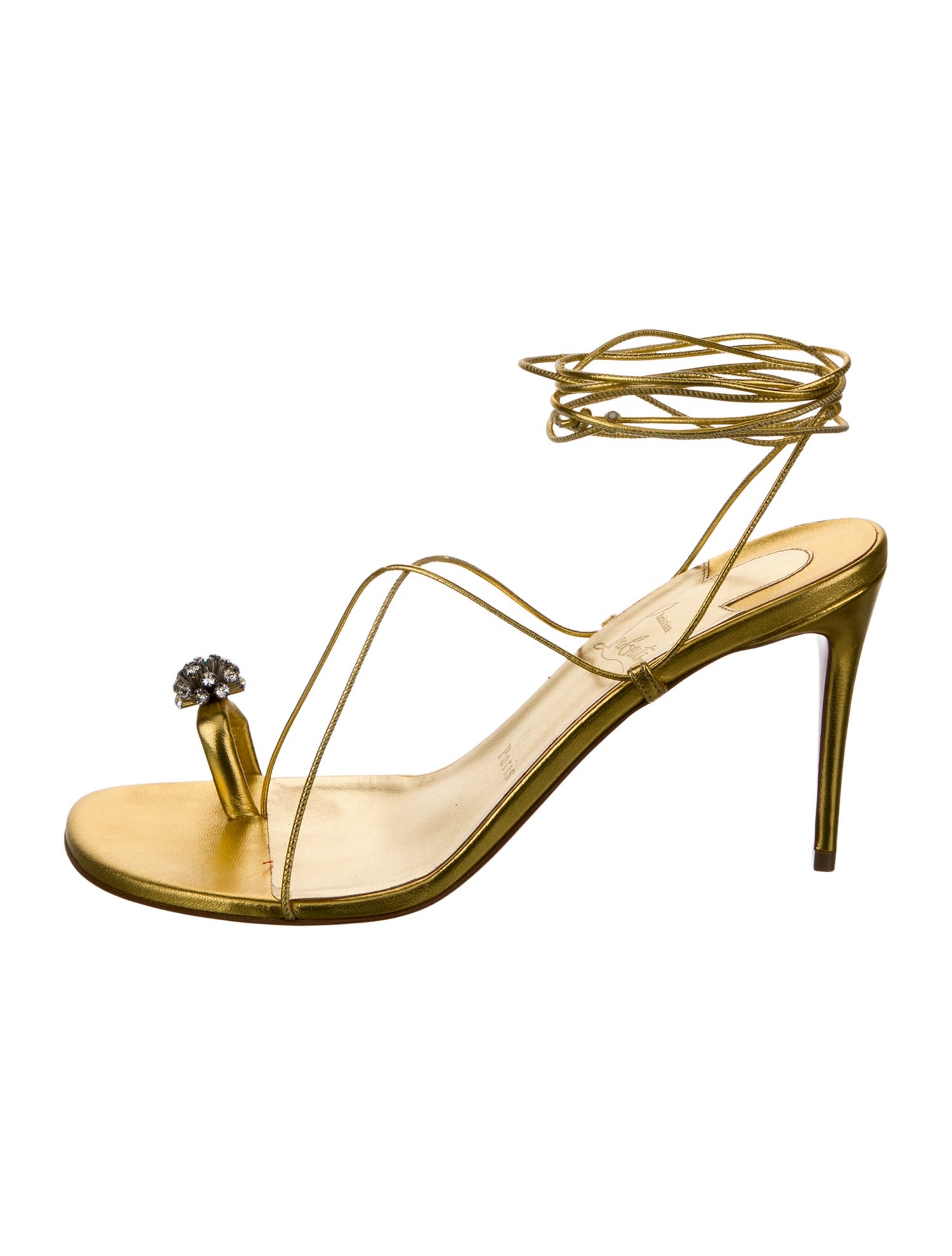 Christian Louboutin Leather Crystal Embellishments Slingback Sandals