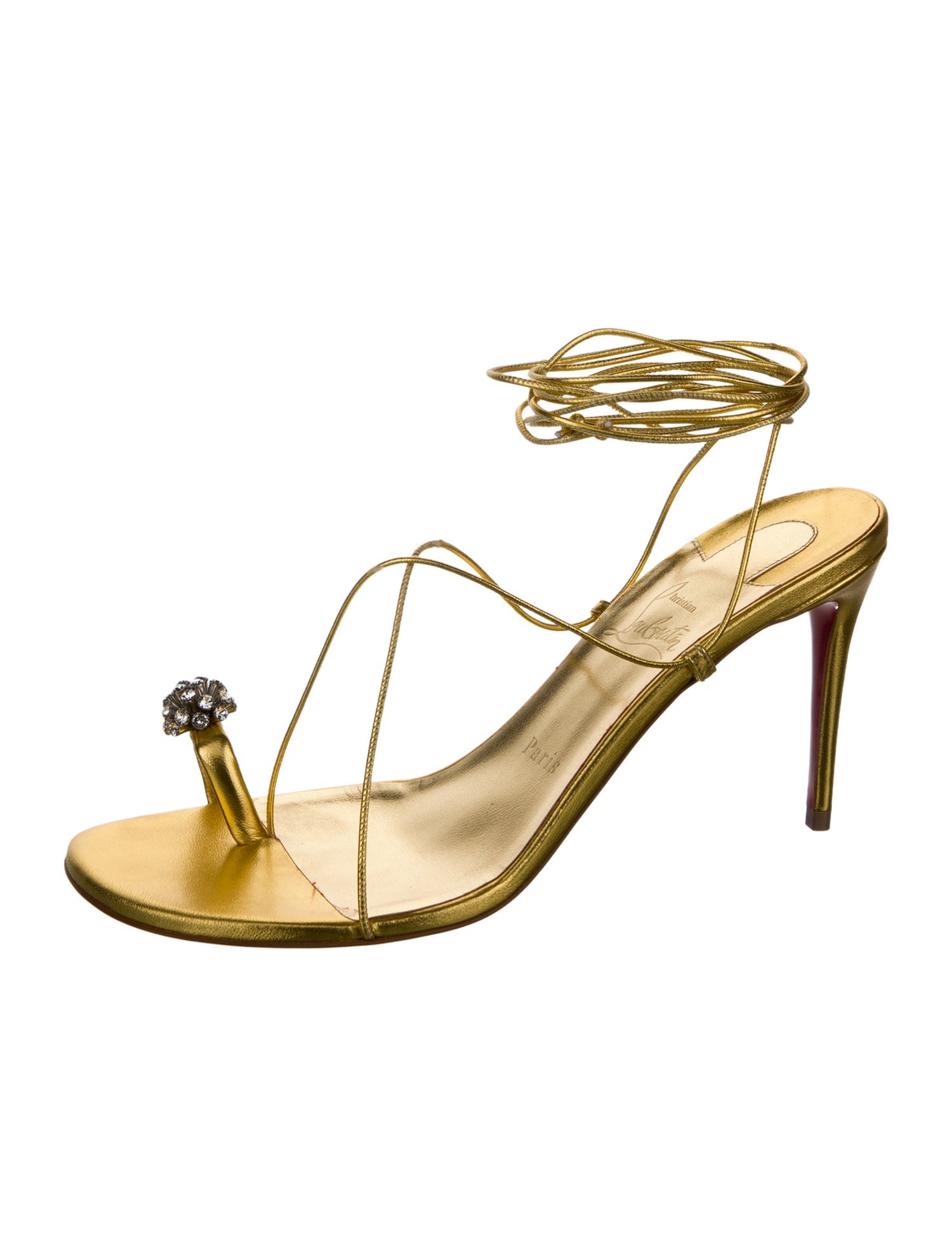 Christian Louboutin Leather Crystal Embellishments Slingback Sandals