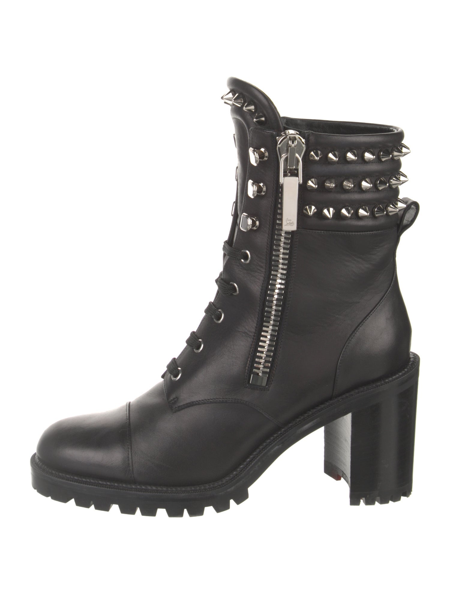 Christian Louboutin Spike Accents Leather Combat Boots