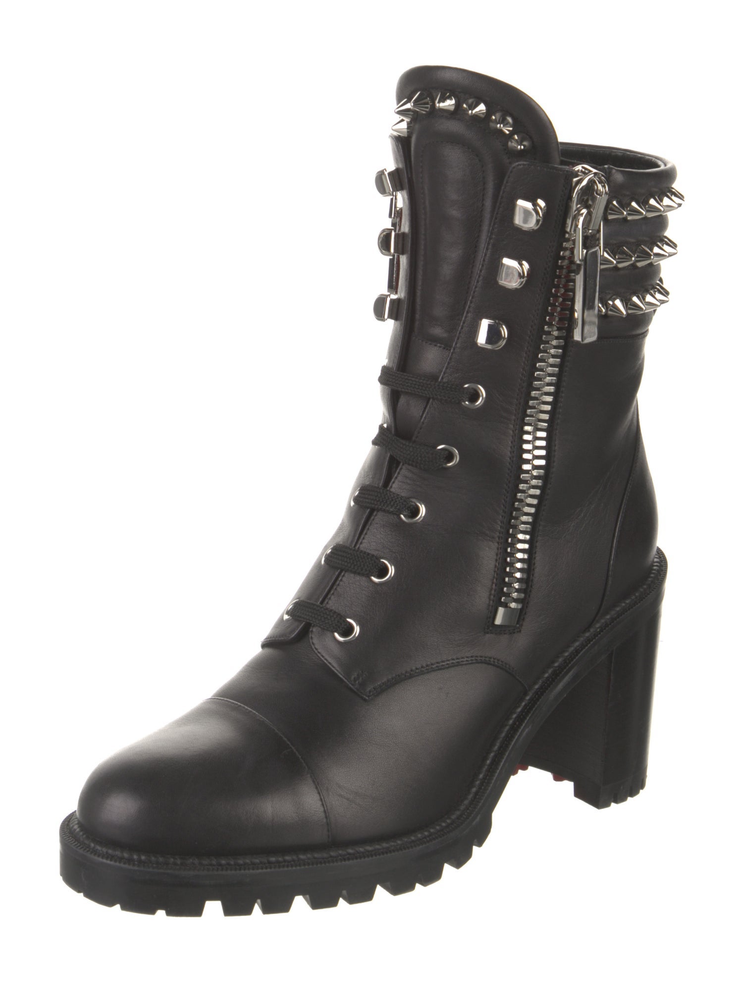 Christian Louboutin Spike Accents Leather Combat Boots
