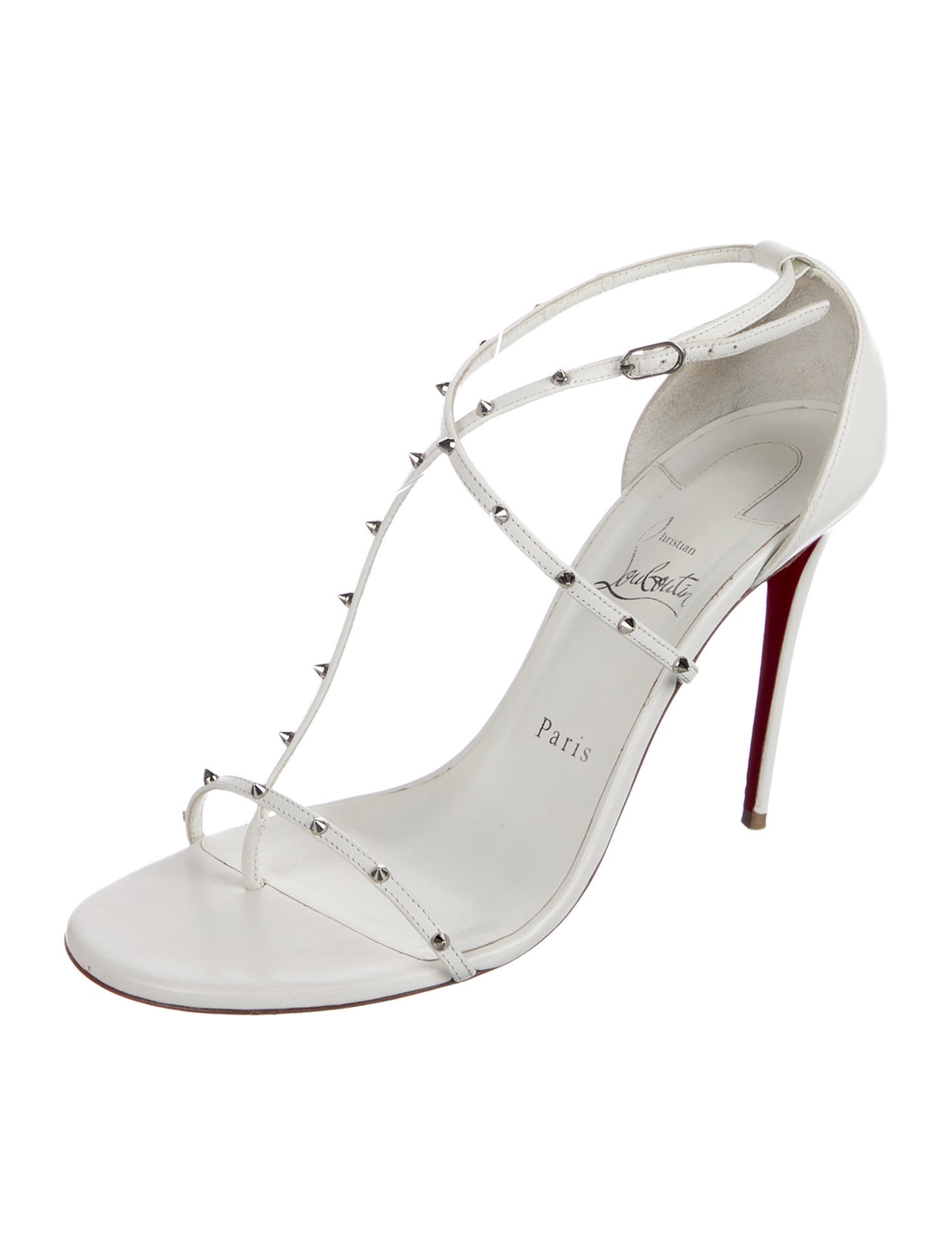 Christian Louboutin Spike Accents Leather T-Strap Sandals