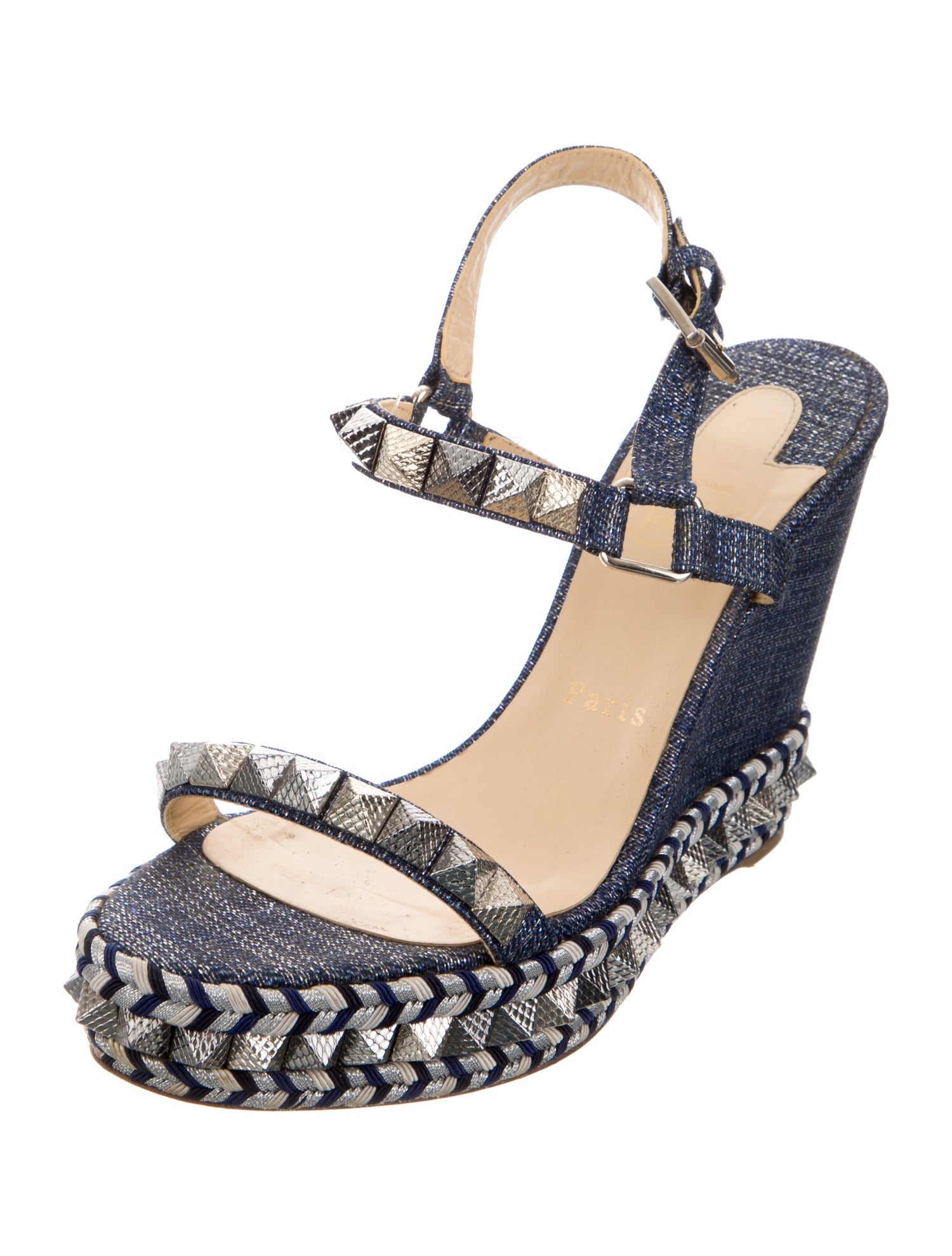 Christian Louboutin Rockstud Accents Denim Espadrilles