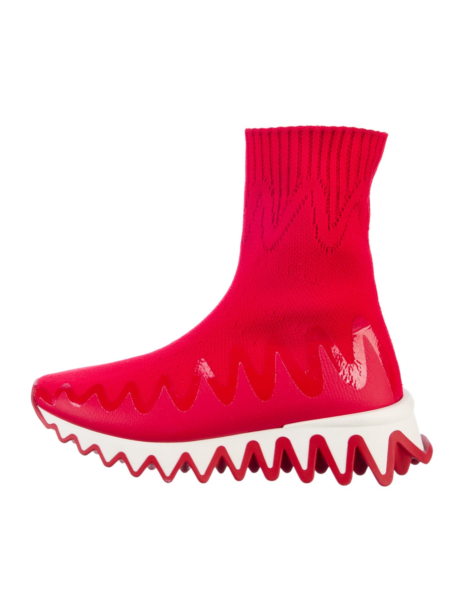 Christian Louboutin Kids Boys' Red Knitted High-Top "Sharky Sock" Sneakers