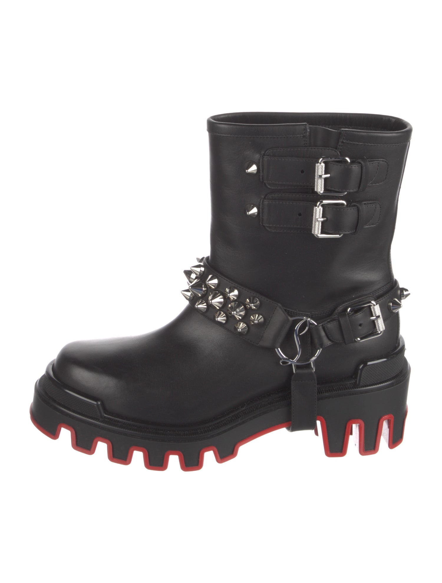 Christian Louboutin Spike Accents Leather Moto Boots