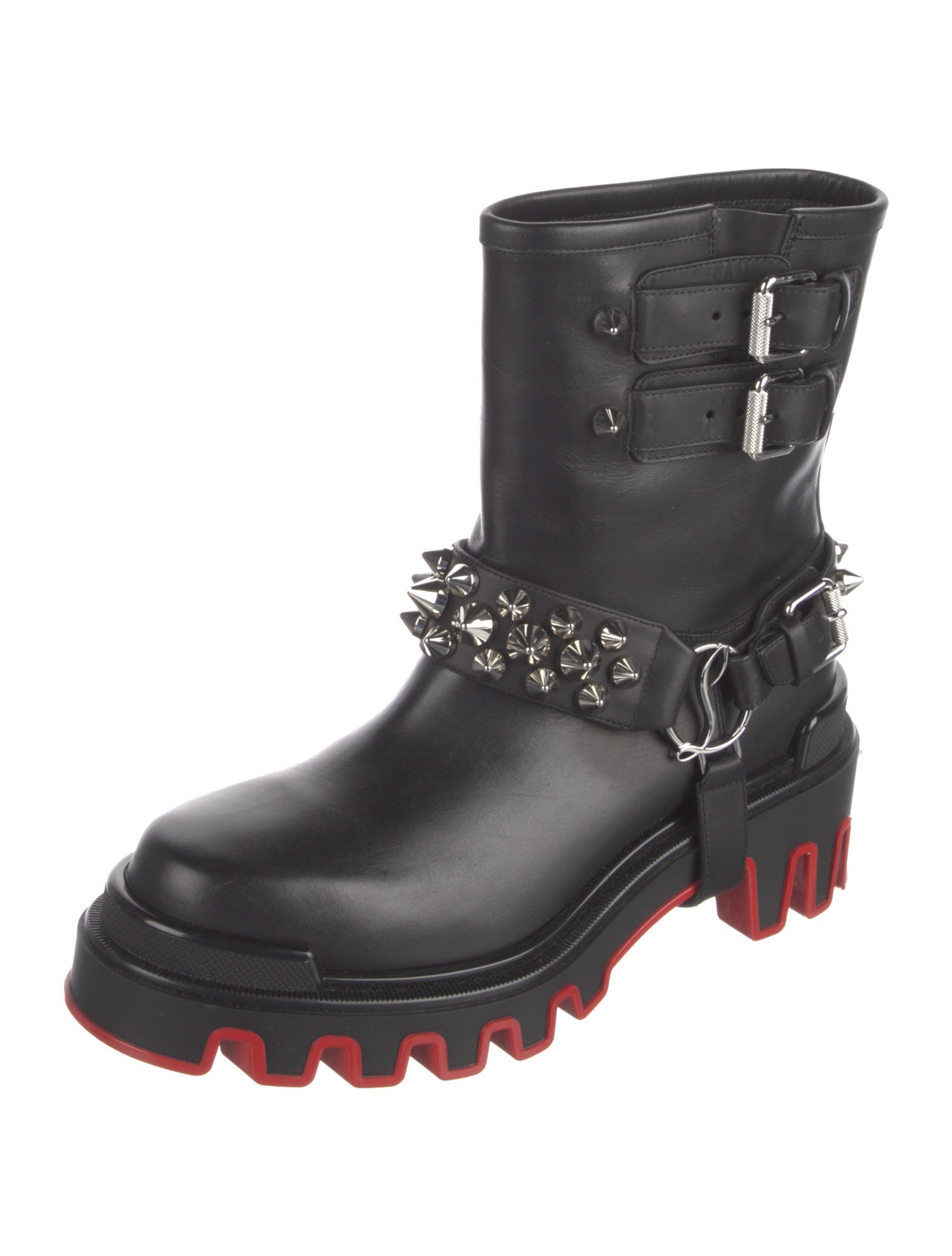 Christian Louboutin Spike Accents Leather Moto Boots