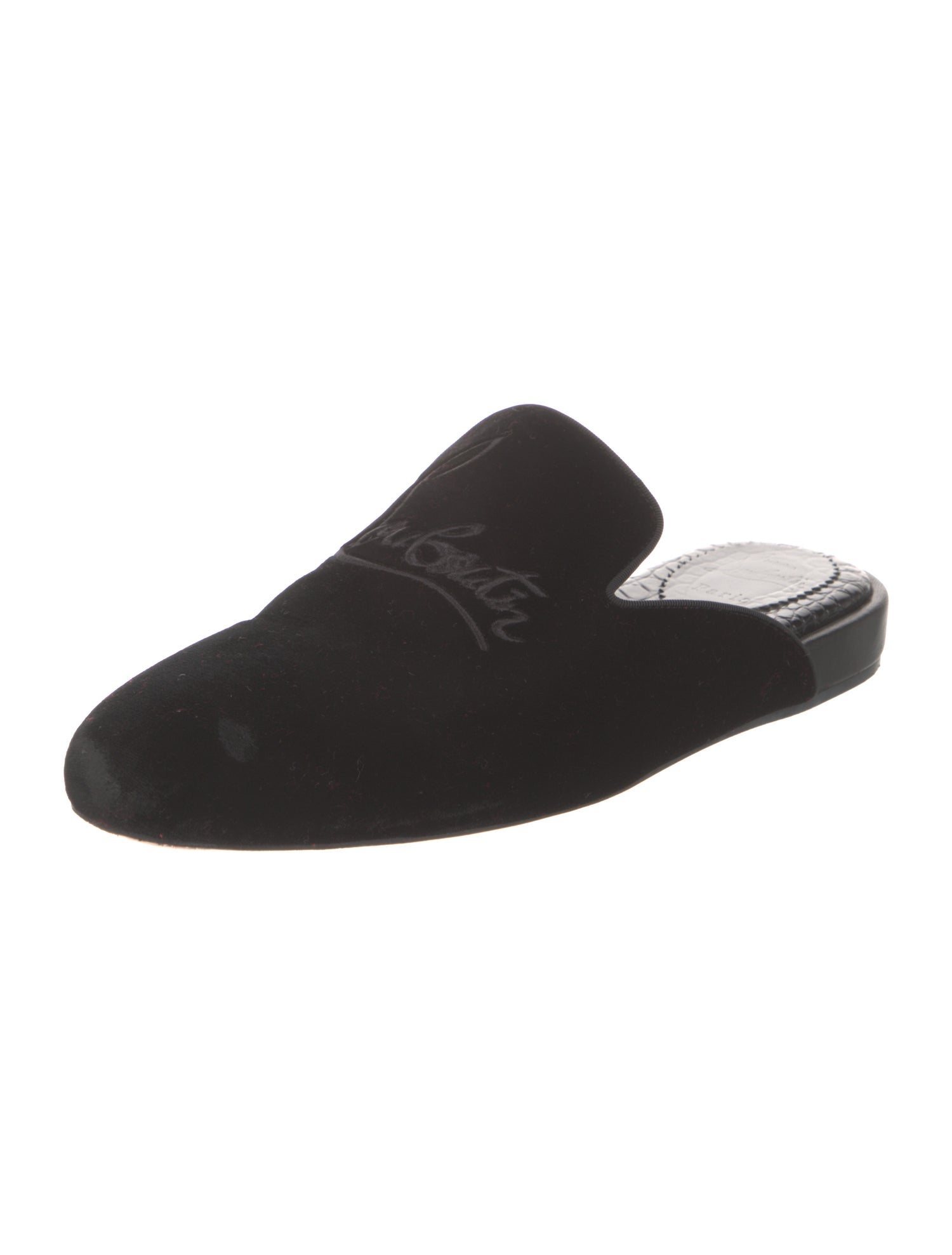 Christian Louboutin Velvet Embroidered Accent Slides