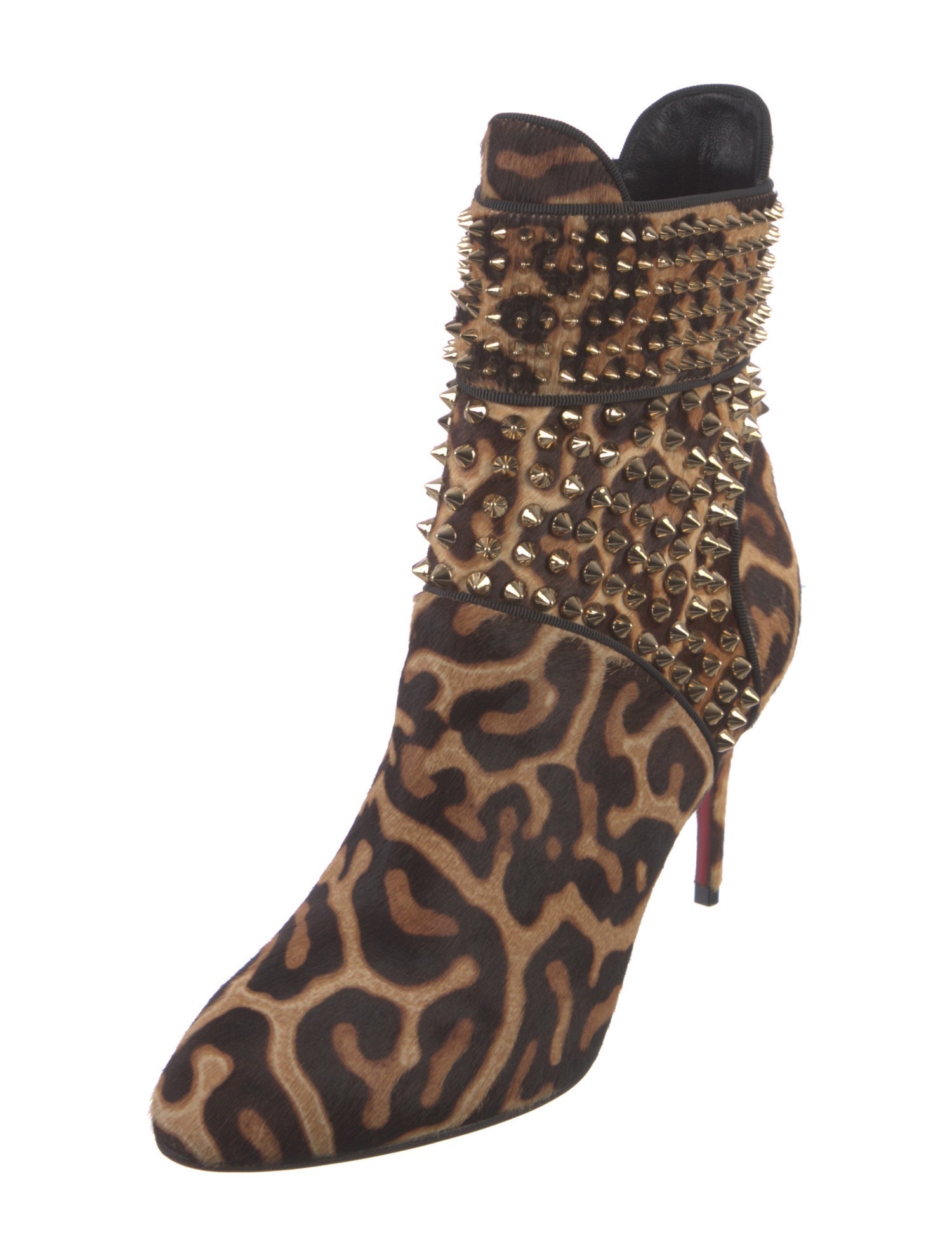 Christian Louboutin Spike Accents Ponyhair Lace-Up Boots