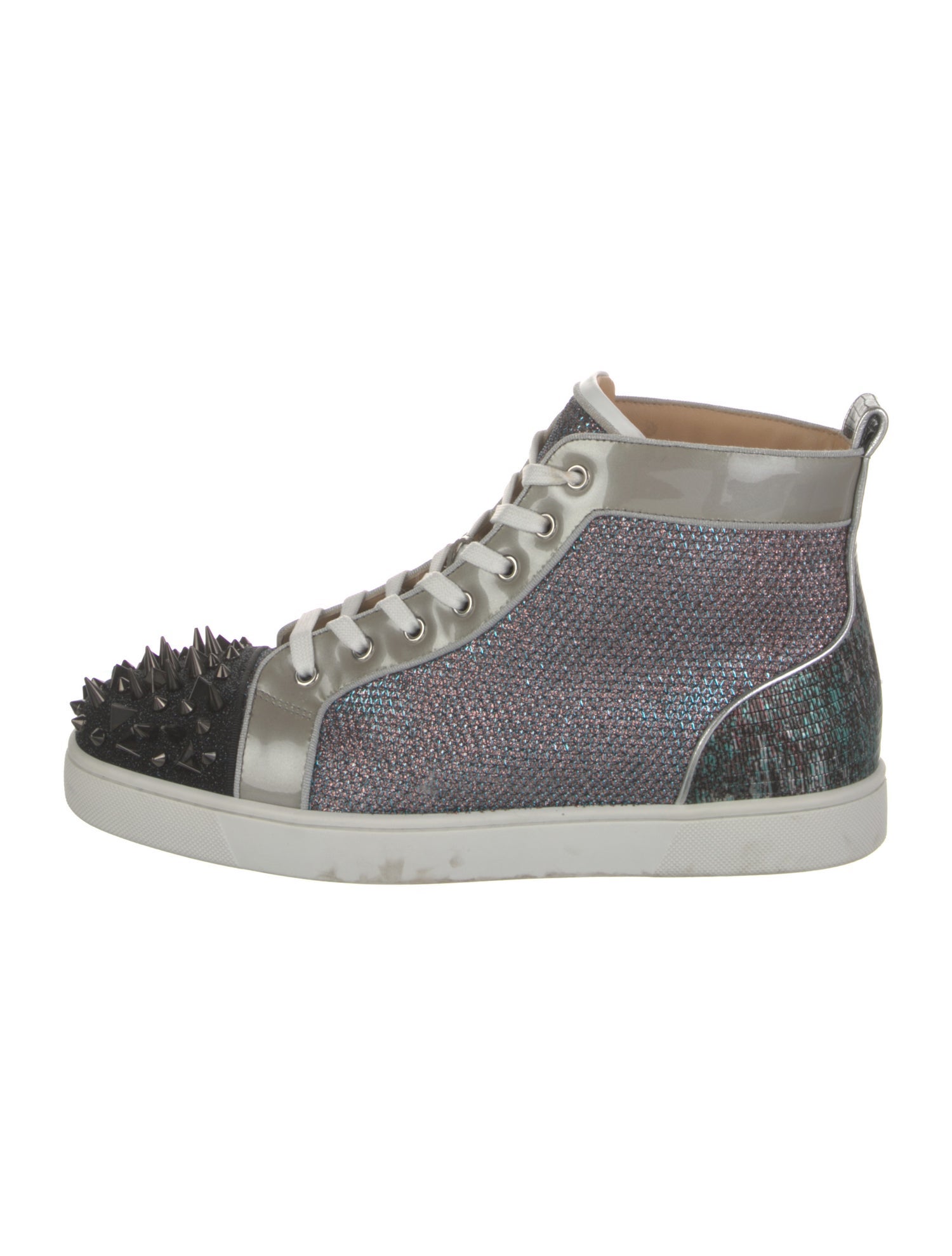Christian Louboutin Spike Accents Colorblock Pattern Sneakers