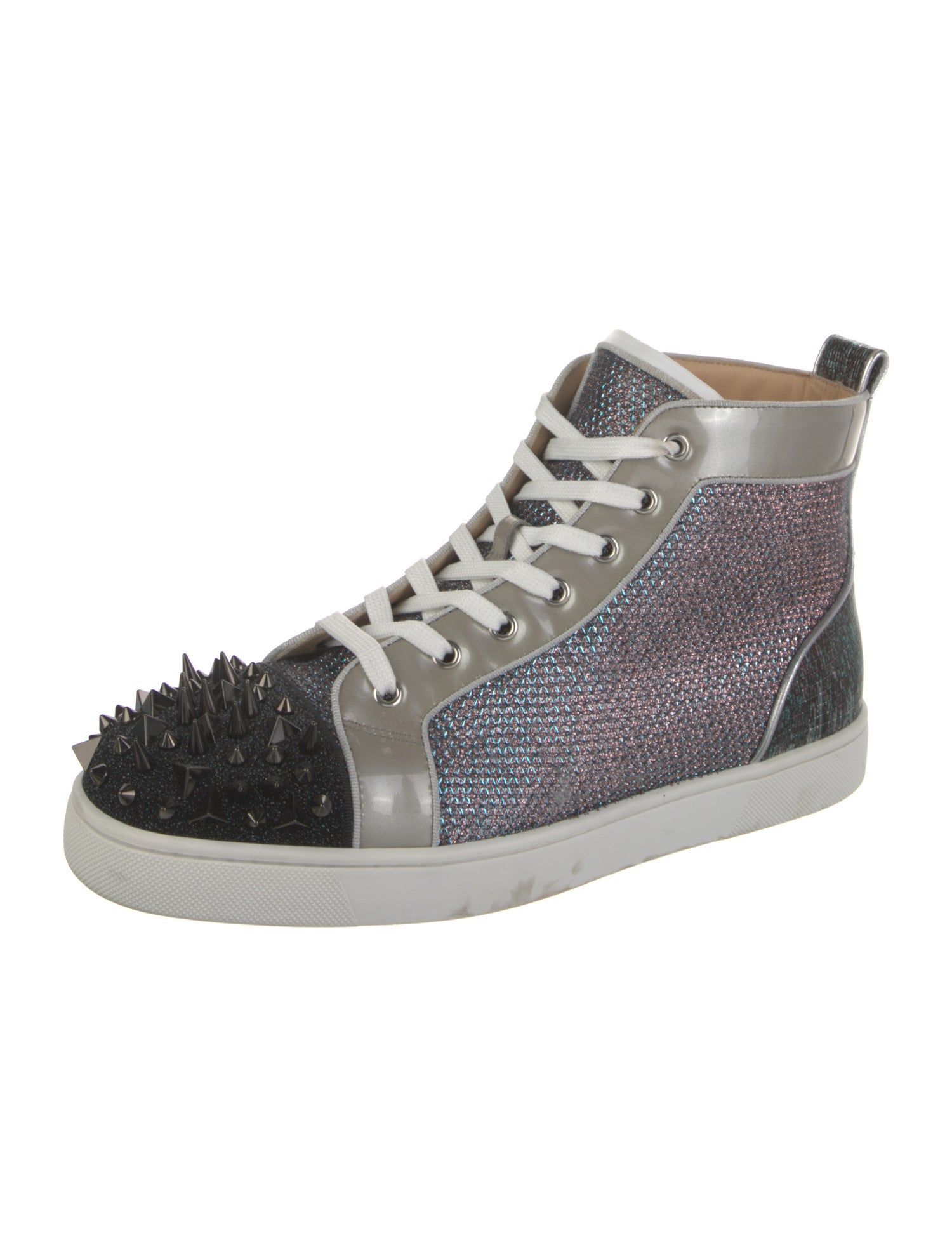 Christian Louboutin Spike Accents Colorblock Pattern Sneakers