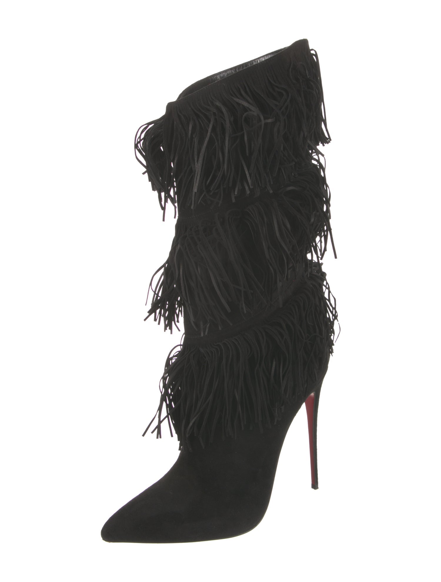 Christian Louboutin Suede Fringe Trim Accent Lace-Up Boots