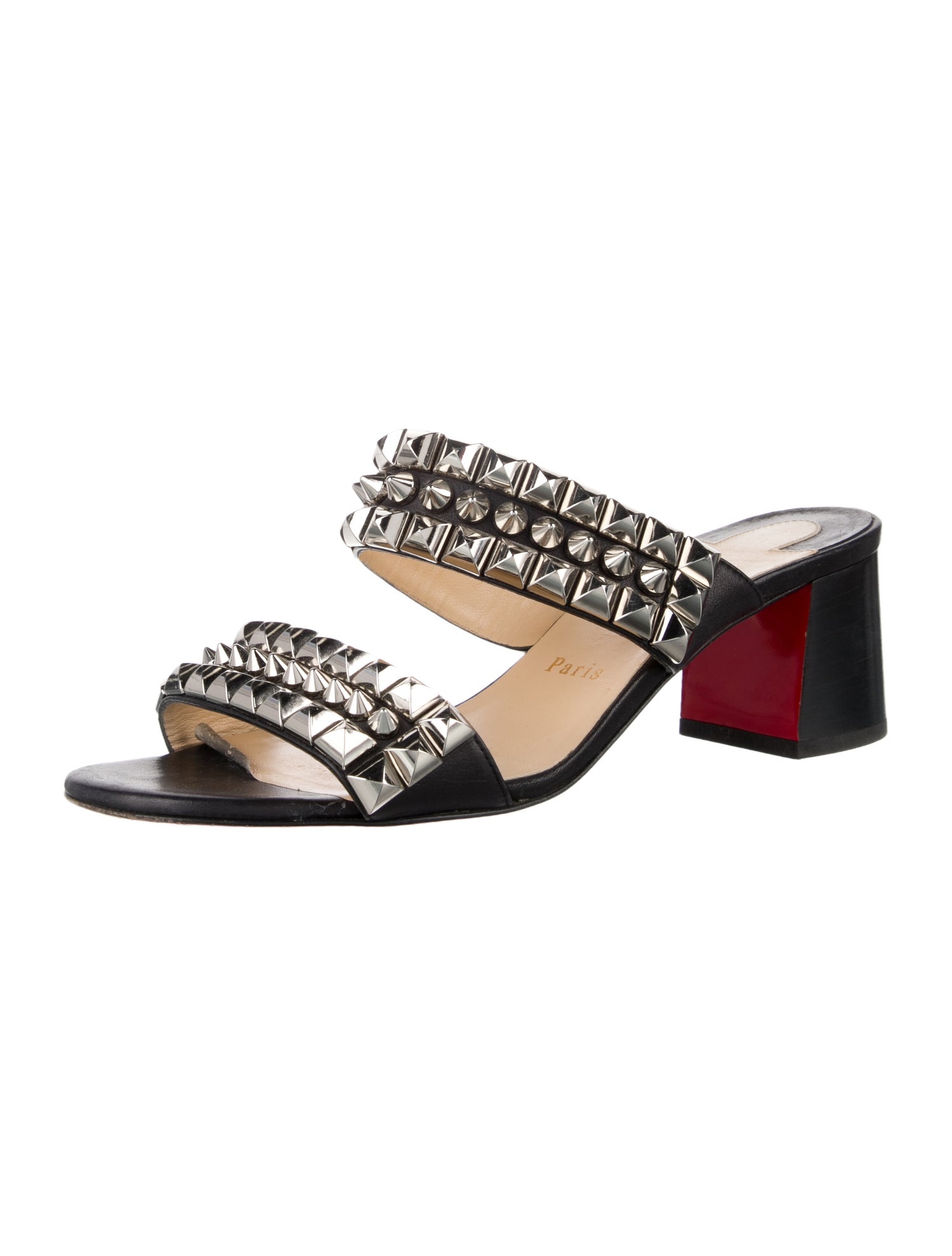 Christian Louboutin Leather Studded Accents Slides