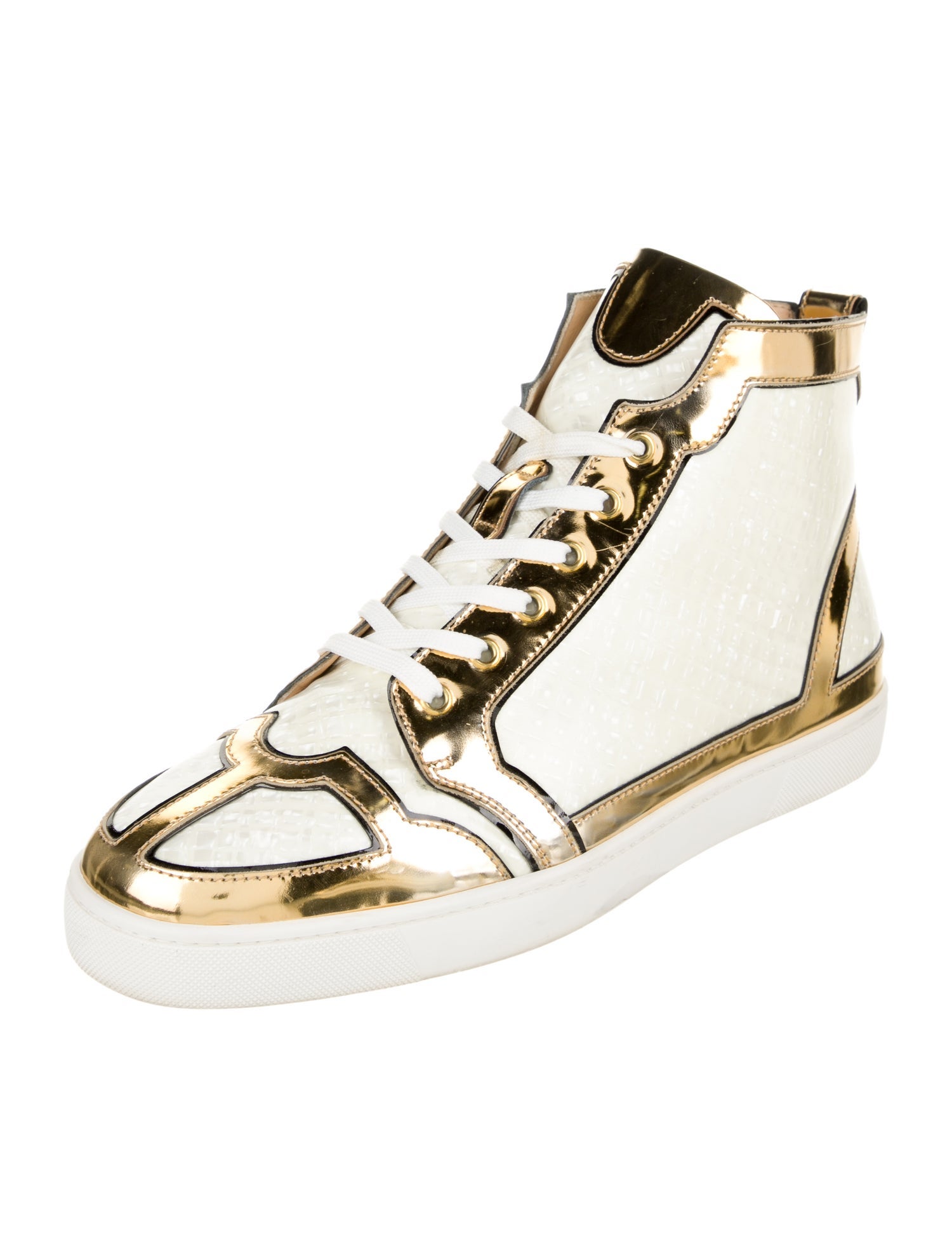 Christian Louboutin Patent Leather Colorblock Pattern Sneakers