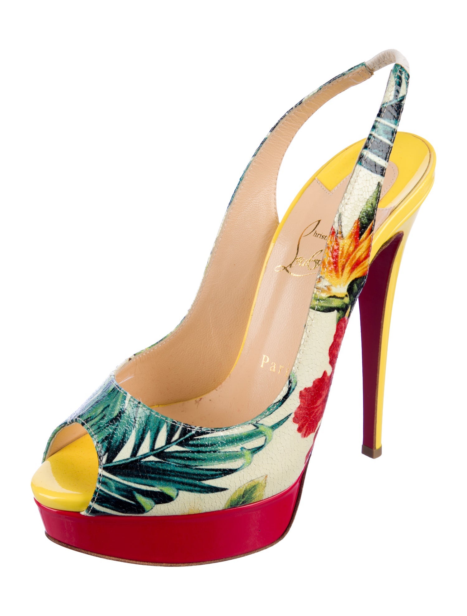 Christian Louboutin Floral Print Slingback Sandals