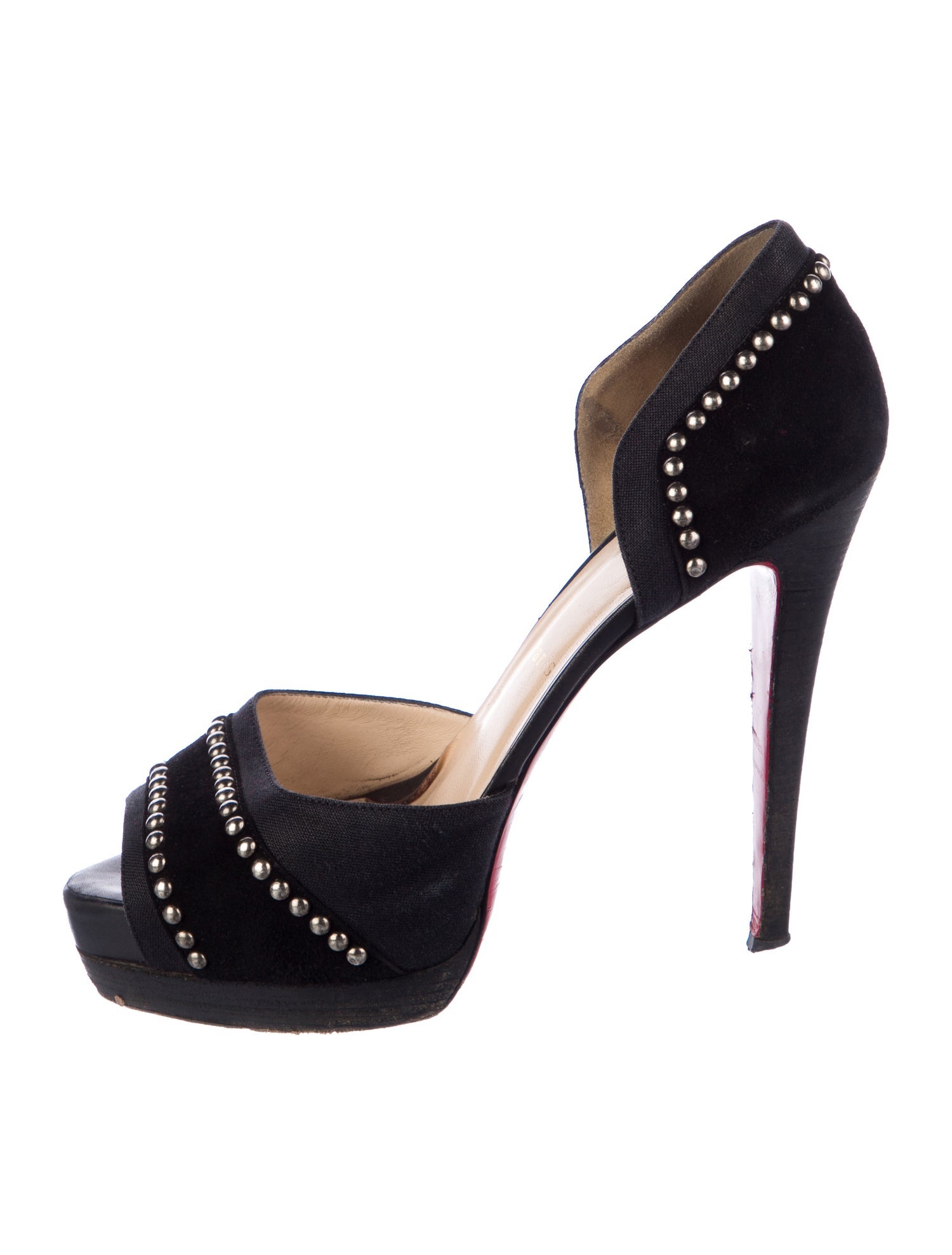 Christian Louboutin Suede Studded Accents D'Orsay Pumps