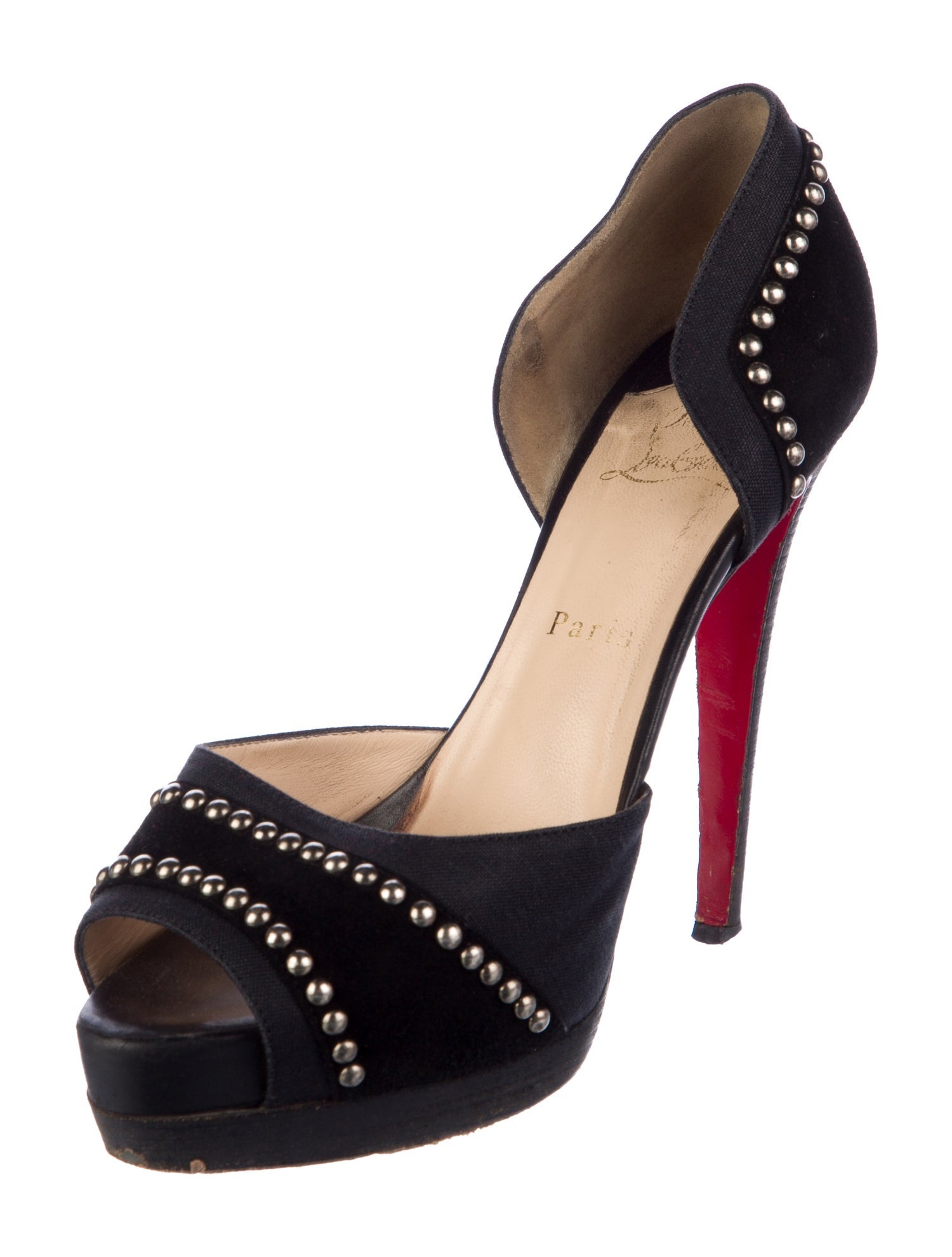Christian Louboutin Suede Studded Accents D'Orsay Pumps