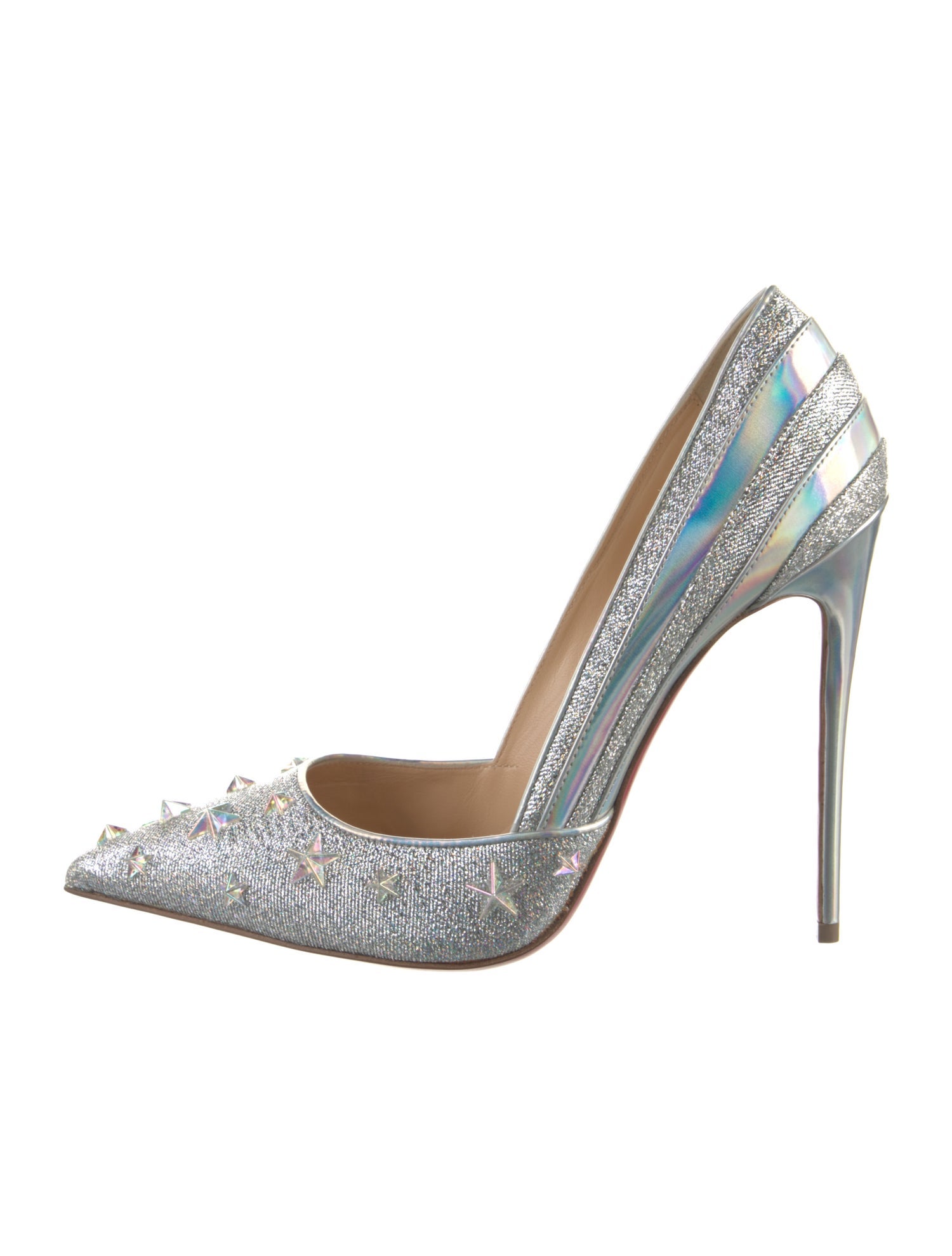 Christian Louboutin Spike Accents Glitter D'Orsay Pumps