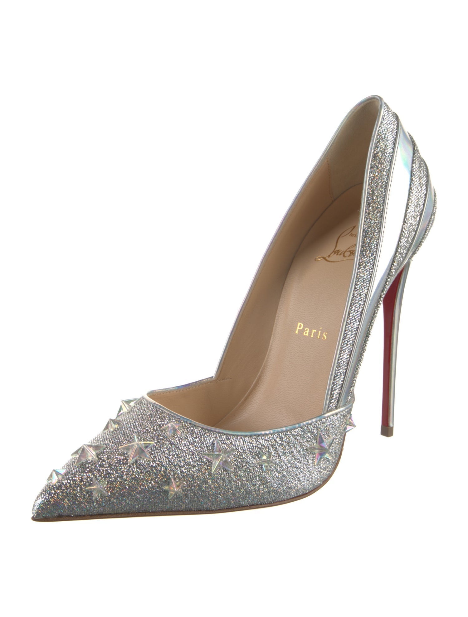 Christian Louboutin Spike Accents Glitter D'Orsay Pumps
