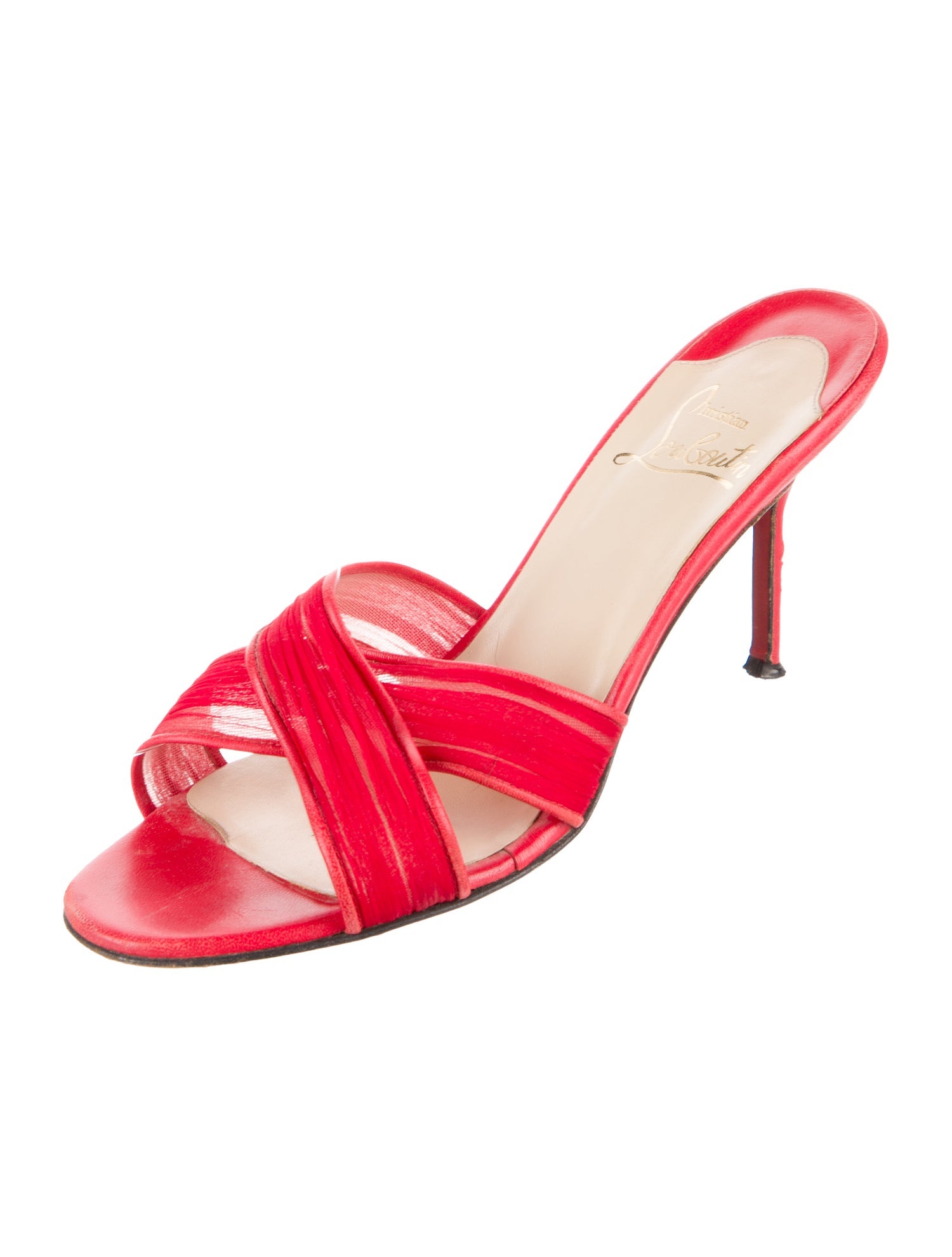 Christian Louboutin Satin Pleated Accents Slides