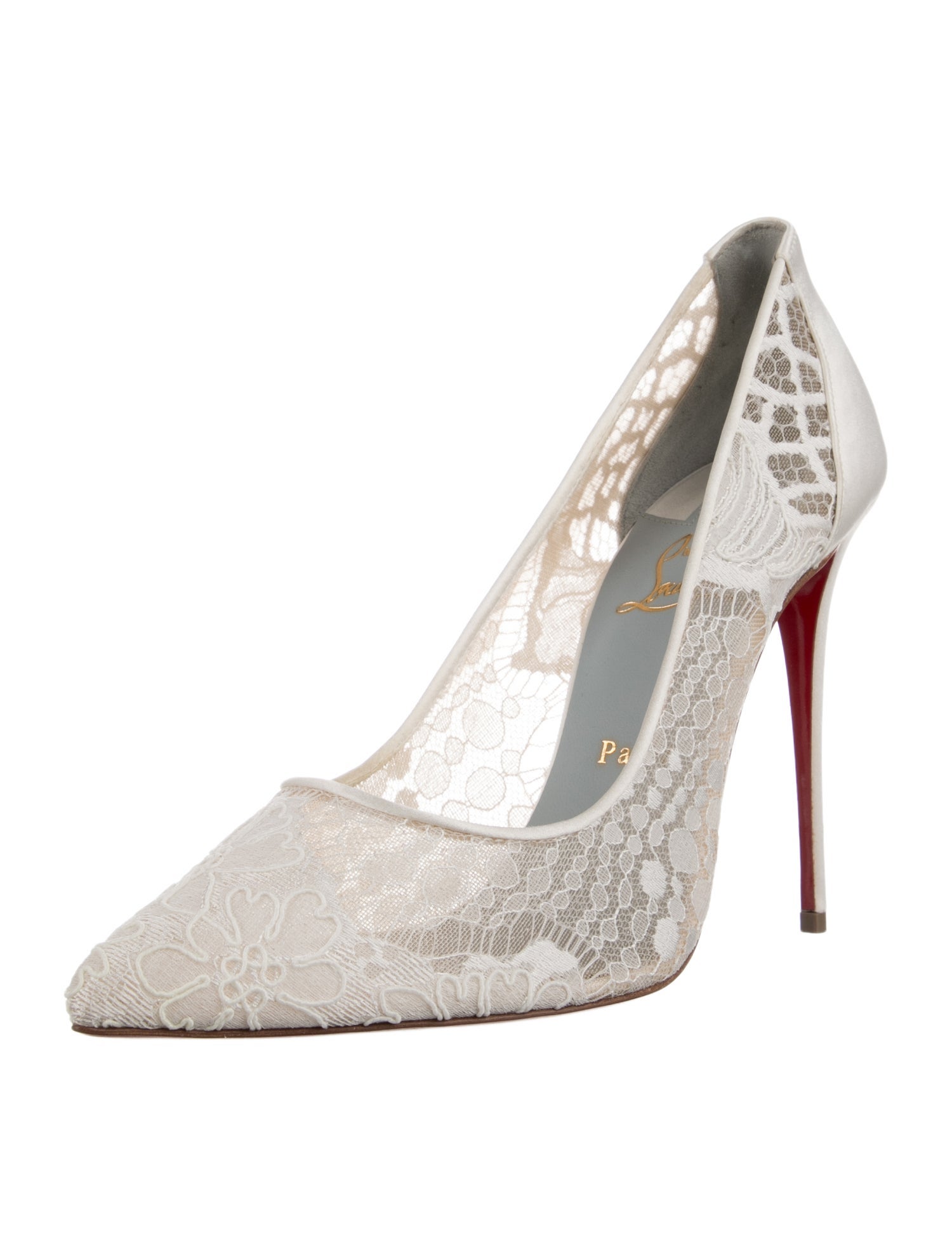 Christian Louboutin Satin Lace Pattern Slingback Pumps
