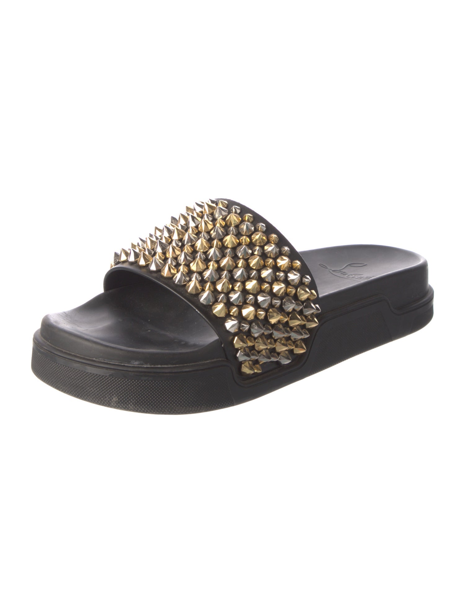 Christian Louboutin Spike Accents Leather Slides