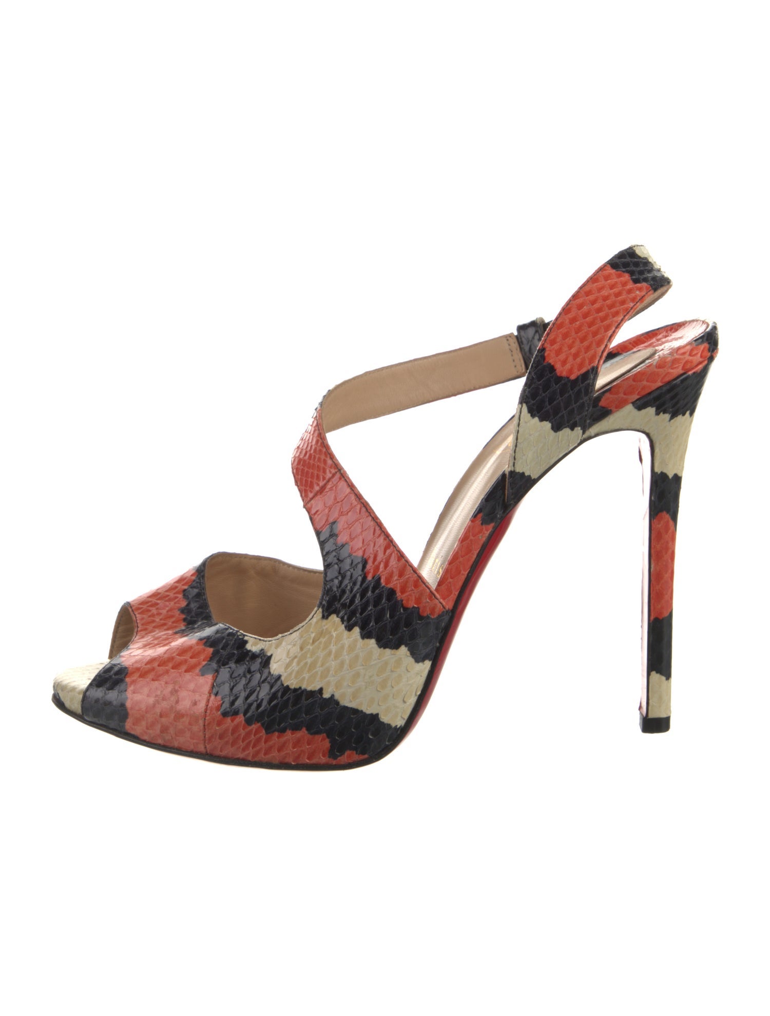 Christian Louboutin Snakeskin Animal Print Slingback Sandals