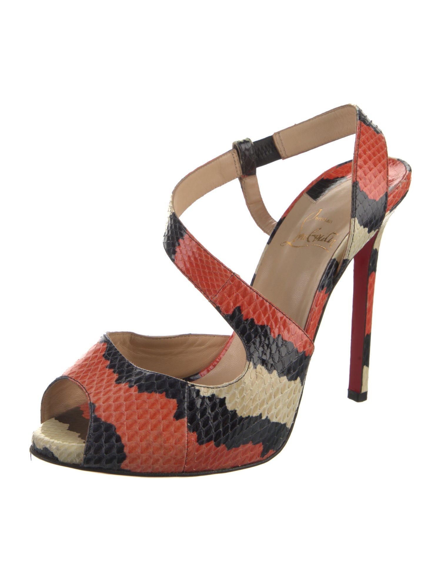 Christian Louboutin Snakeskin Animal Print Slingback Sandals