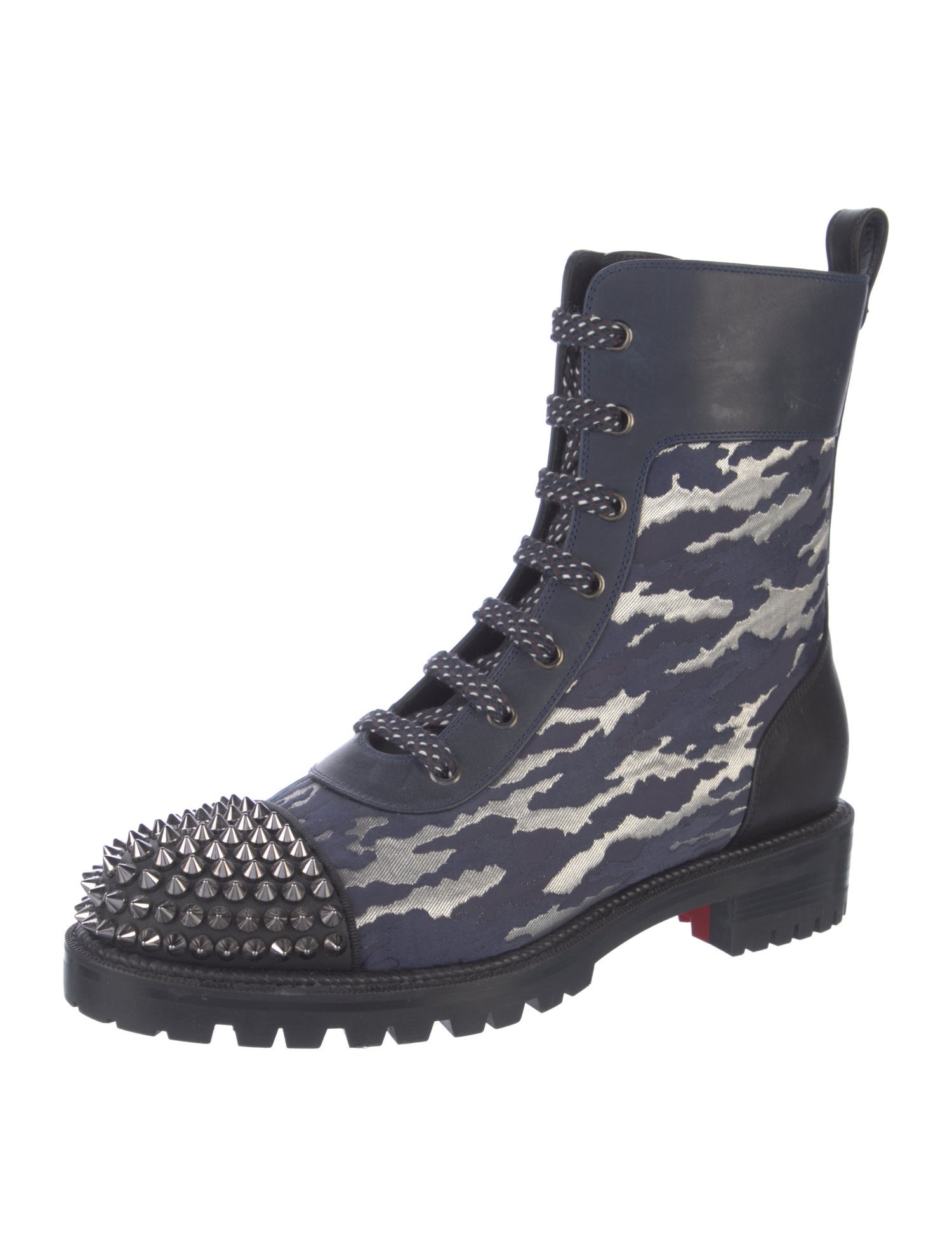 Christian Louboutin Spike Accents Leather Combat Boots